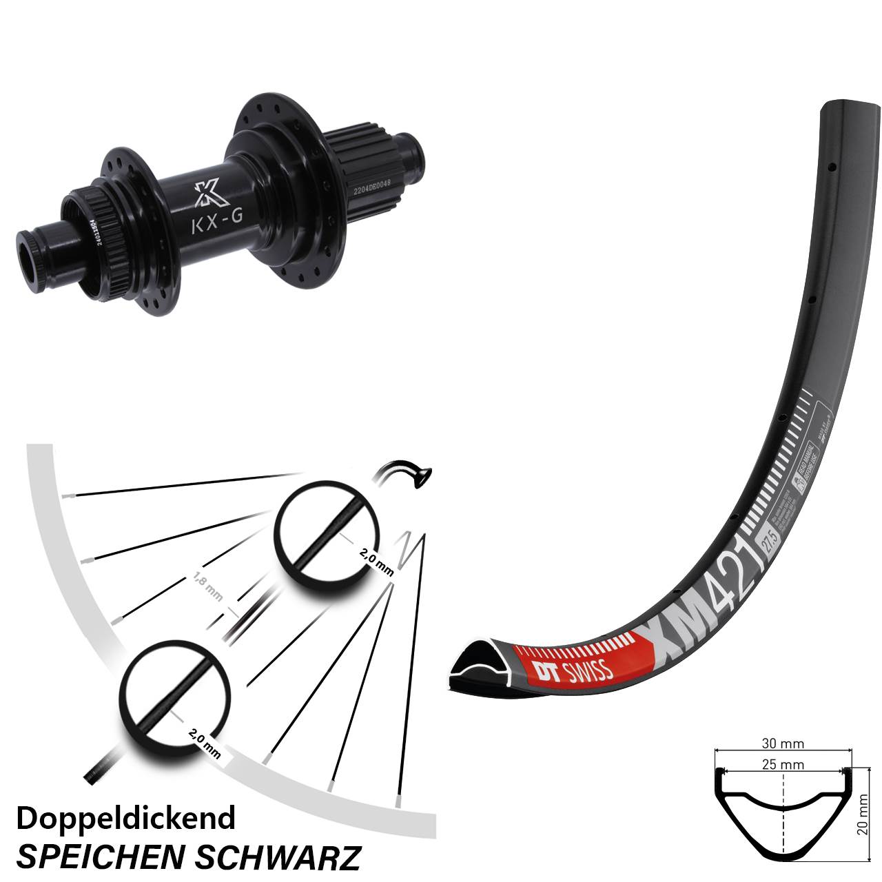 DT Swiss XM421 KX-GS Heavy Duty 29 Zoll Centerlock Hinterrad 12x142 Shimano Micro Spline