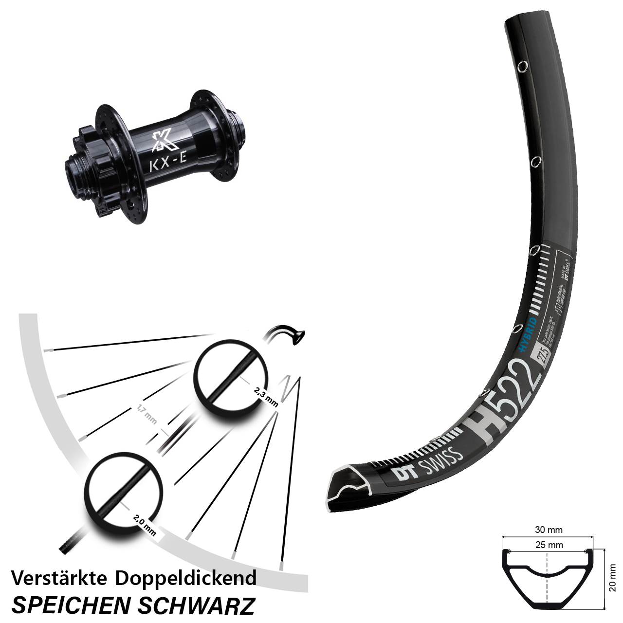 27,5 Zoll DT Swiss H 522 KX-E Disc Laufrad 15x100