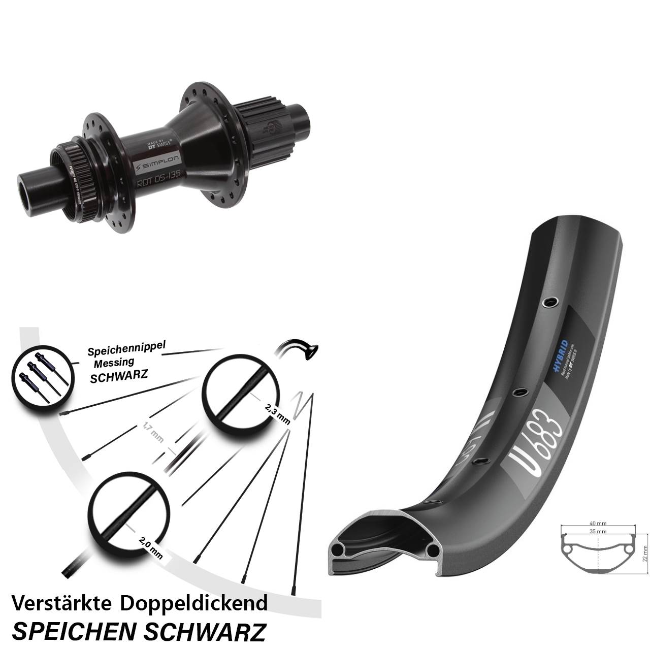 Disc Laufrad 27,5 Zoll DT Swiss U 683 DT Swiss 370 Hybrid Micro Spline 12x142