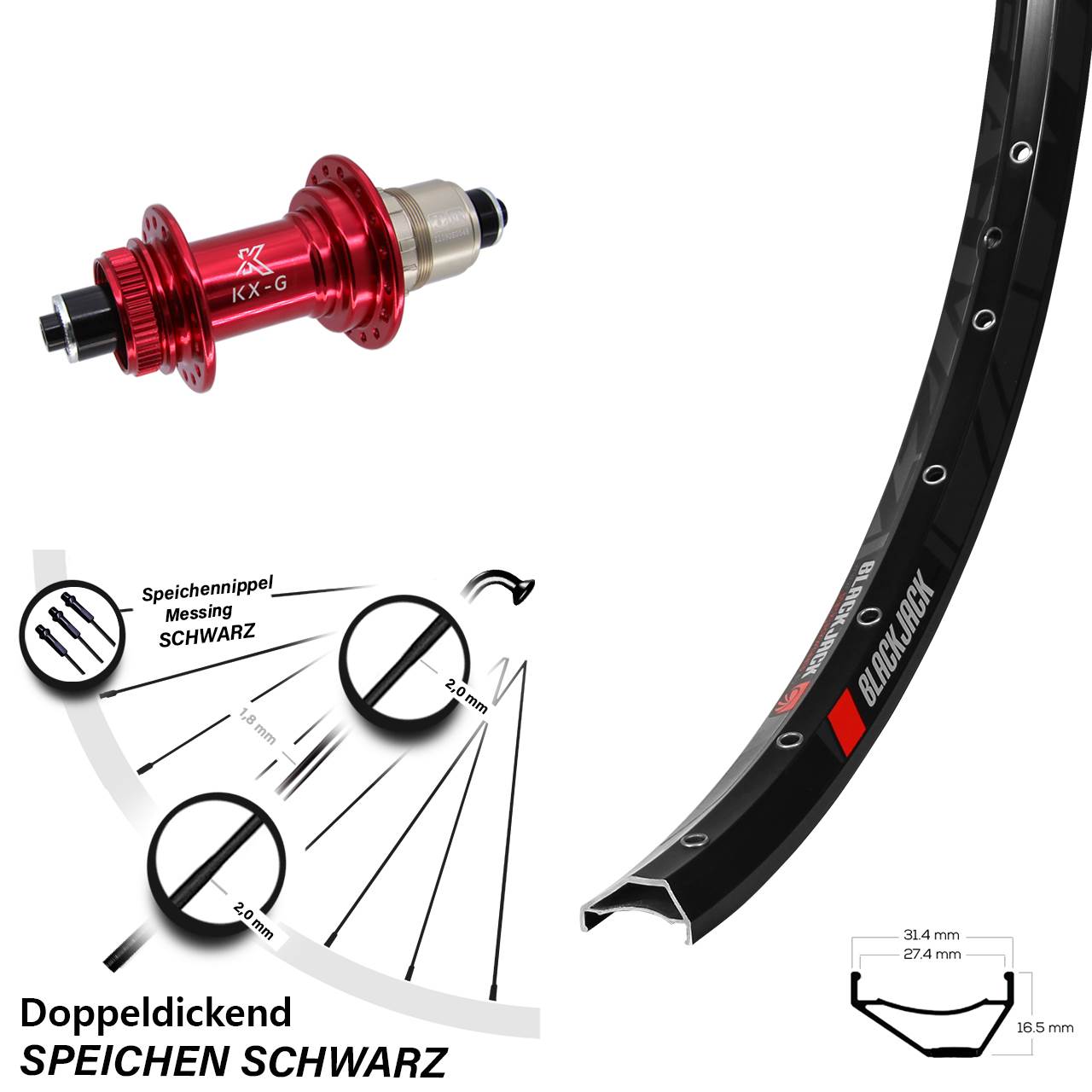 27,5 Zoll Rodi Ready 27 KX-G rot XD-R Disc Laufrad QR