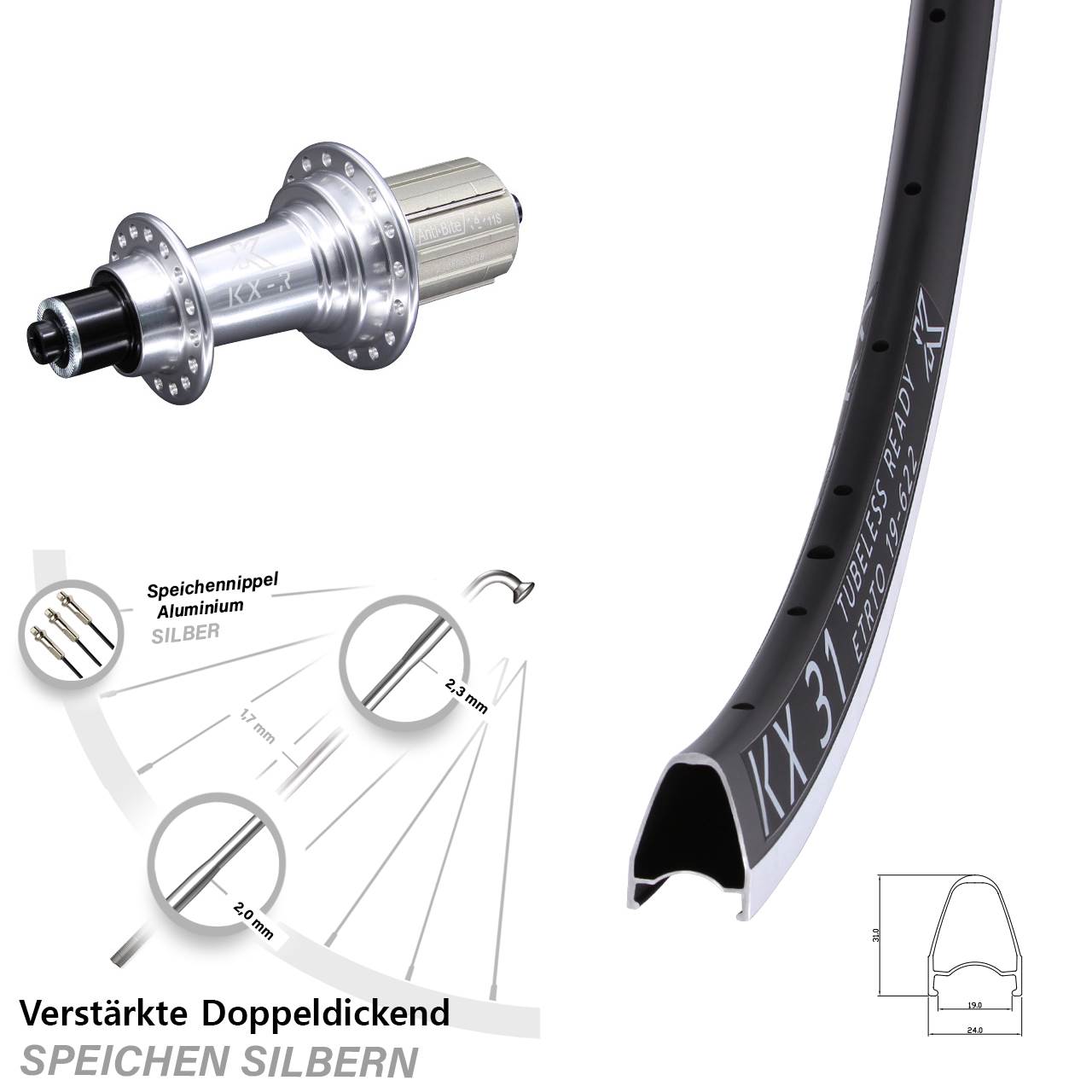 28 Zoll KX-R 31 Hinterrad für Schnellspanner 8-12 fach HG