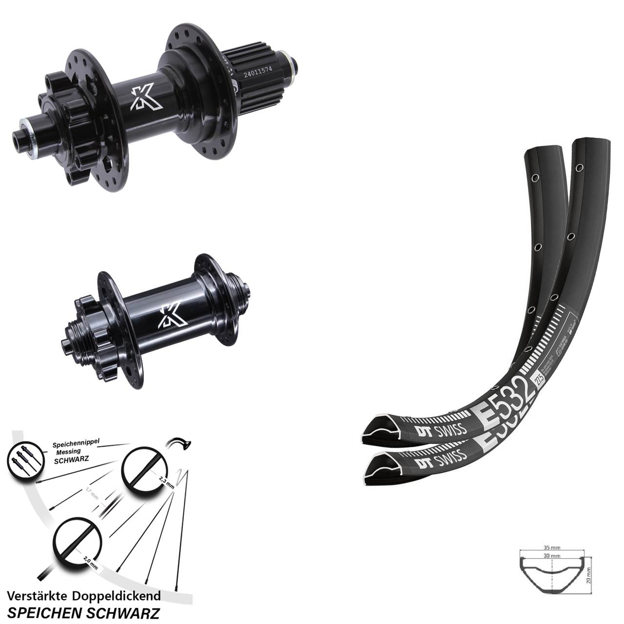 6-Loch Laufradsatz 27,5 Zoll DT Swiss E 532 KX-M Shimano Micro Spline QR