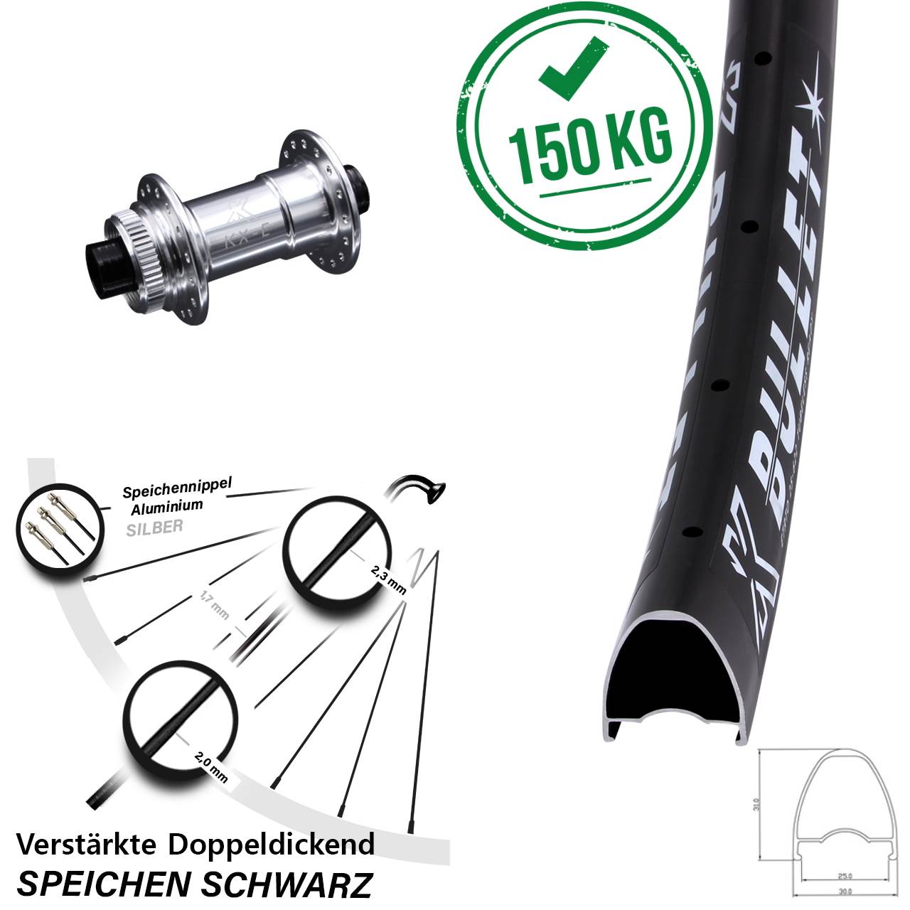 KX-E Bullet 4 Kugellager 28-29 Zoll Disc Vorderrad 15x100