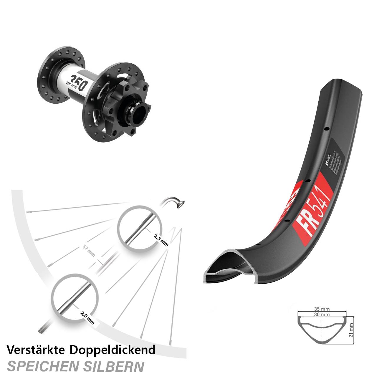29 Zoll DT Swiss FR 541-350 Vorderrad 6-Loch 15x100