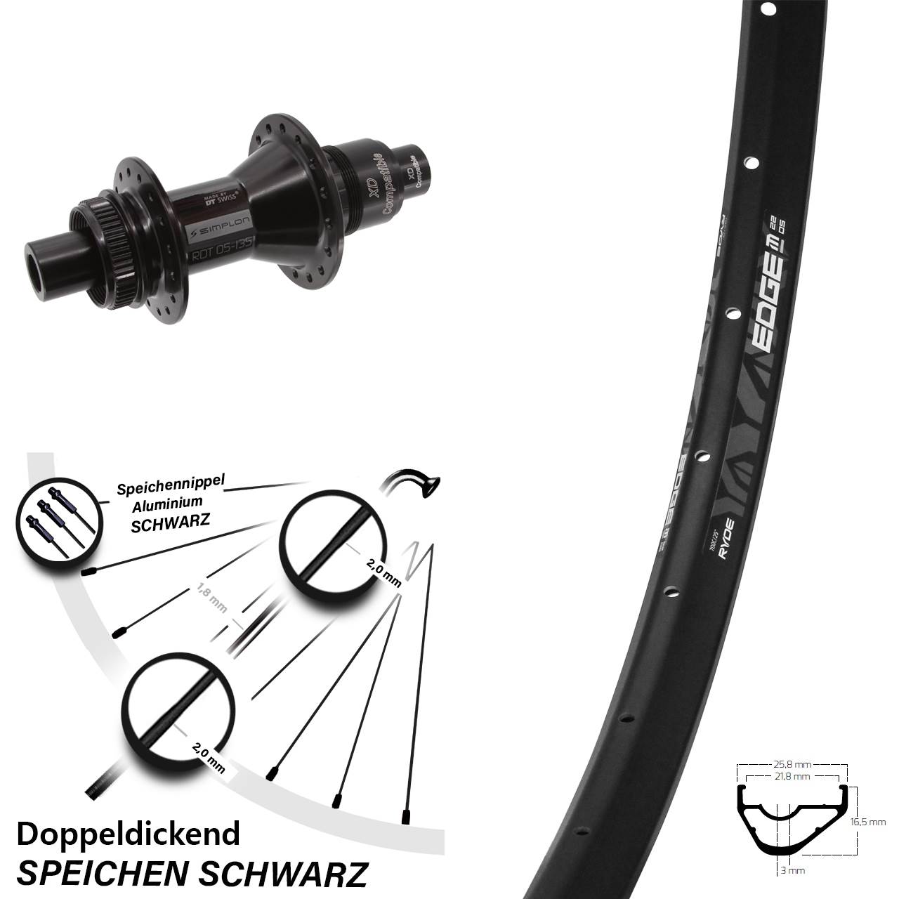 28 Zoll Ryde Edge M22 DT Swiss 370 Centerlock Hinterrad 12x142 XD