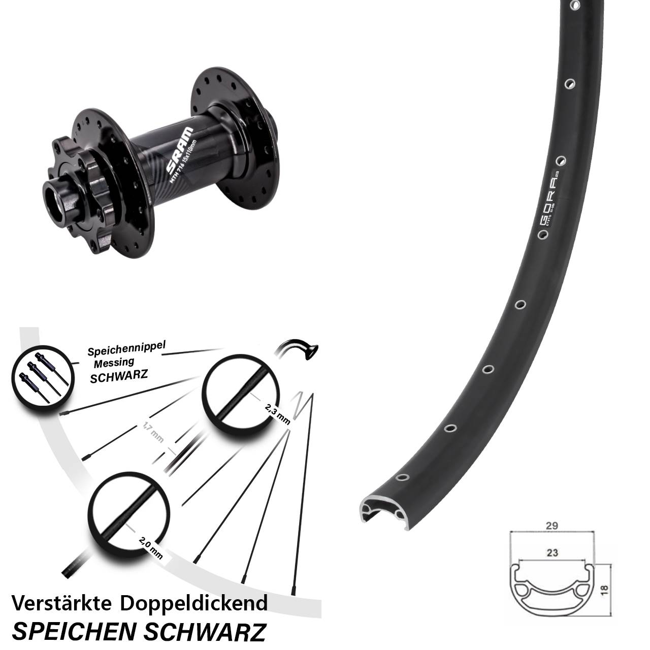 Gora 23 Sram 716 29 Zoll Disc Vorderrad 15x110 Boost