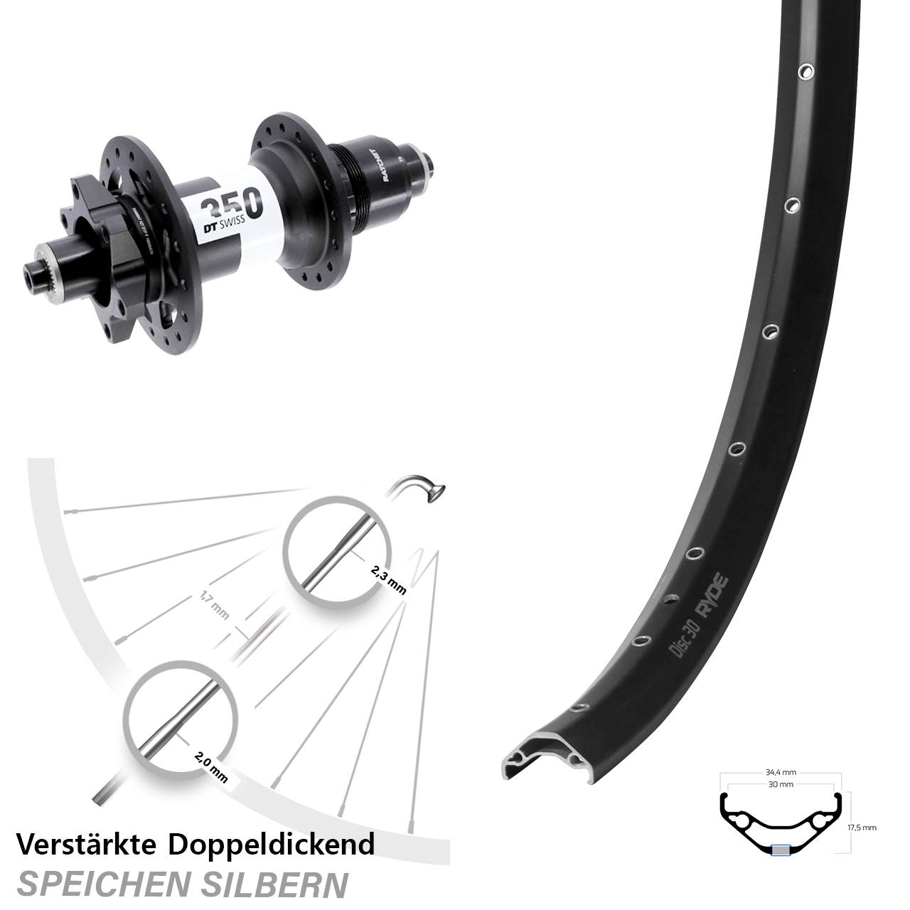 Ryde Disc 30 DT Swiss 350 29 Zoll Hinterrad QR XD 11-12 fach