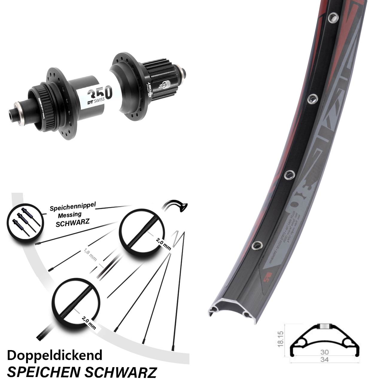 Boost Disc Hinterrad für Schnellspanner 29 Zoll Rodi TRYP 30 DT Swiss 350 Micro Spline