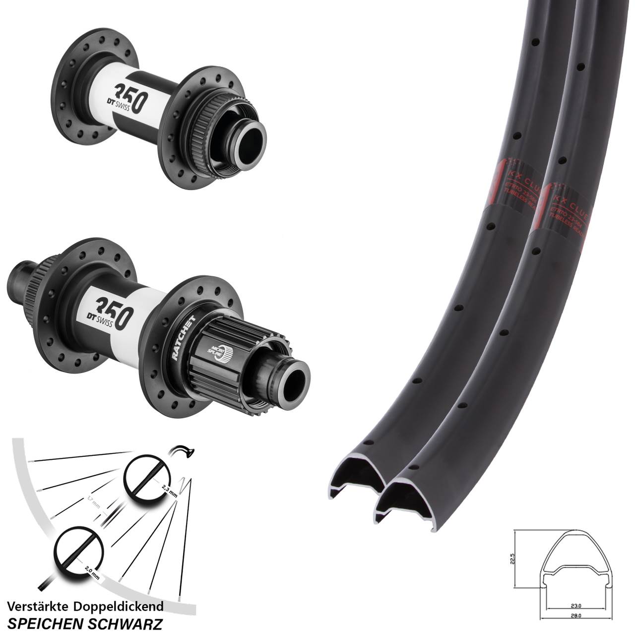 Laufradsatz Centerlock 15x100 12x142 650B KX Clue DT Swiss 350 Ratchet 36 Micro Spline