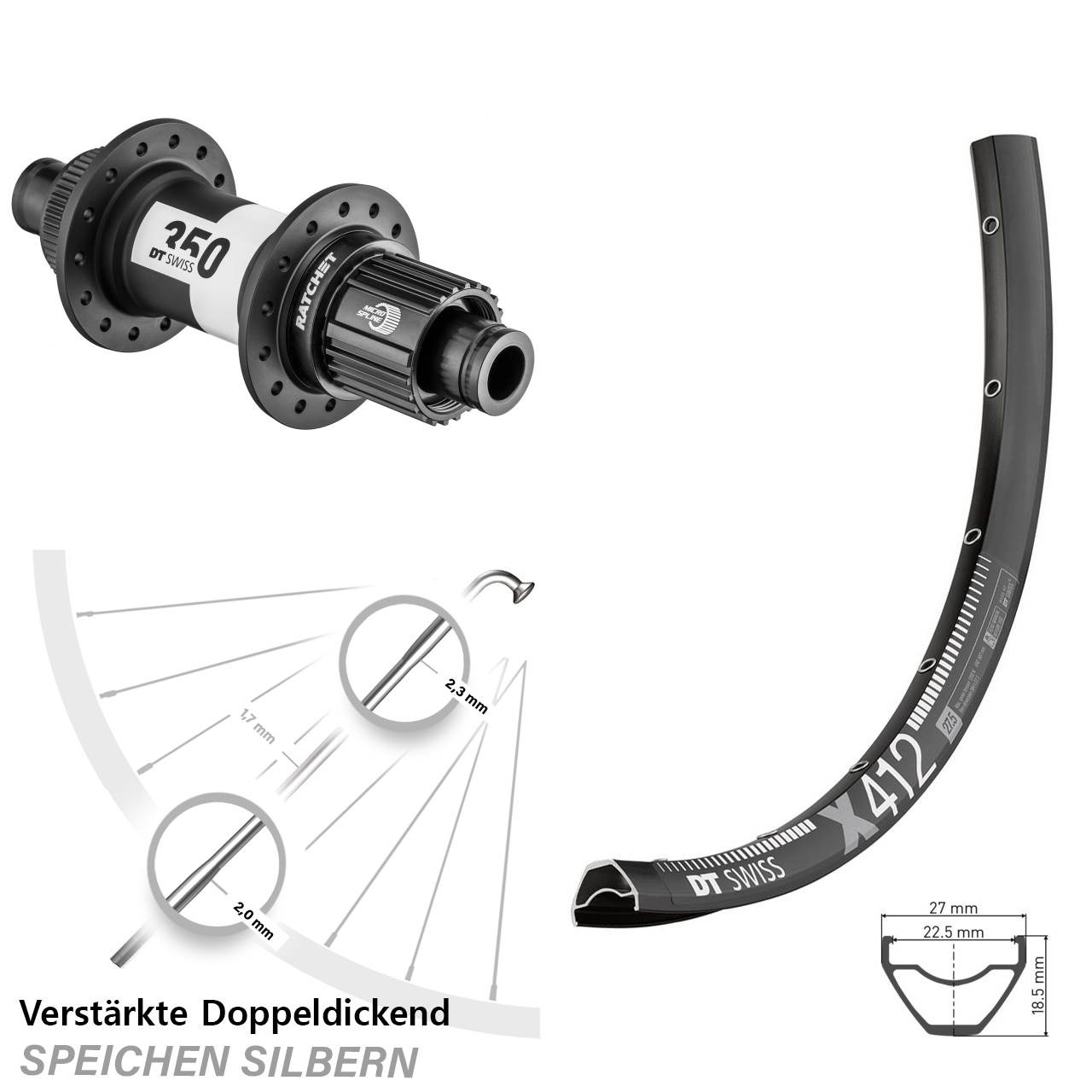 29 Zoll DT Swiss X 412 DT Swiss 350 Boost Hinterrad Centerlock 12x148 Boost Micro Spline