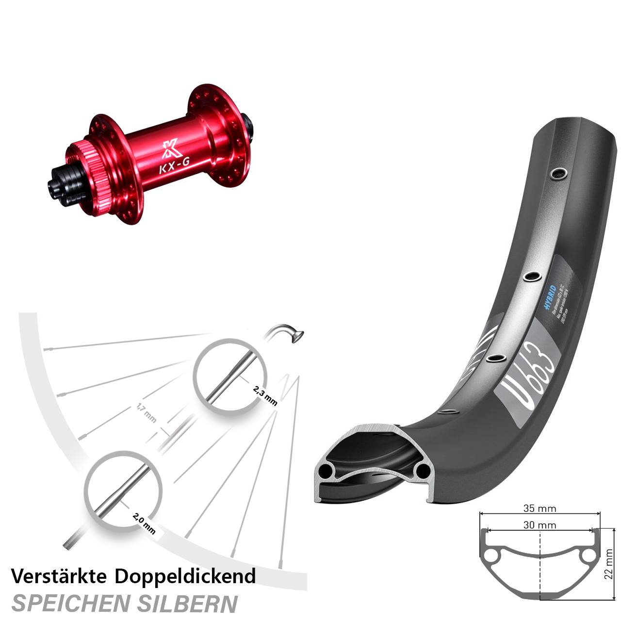 Disc Vorderrad 29 Zoll DT Swiss U663 KX-G rot für Schnellspanner