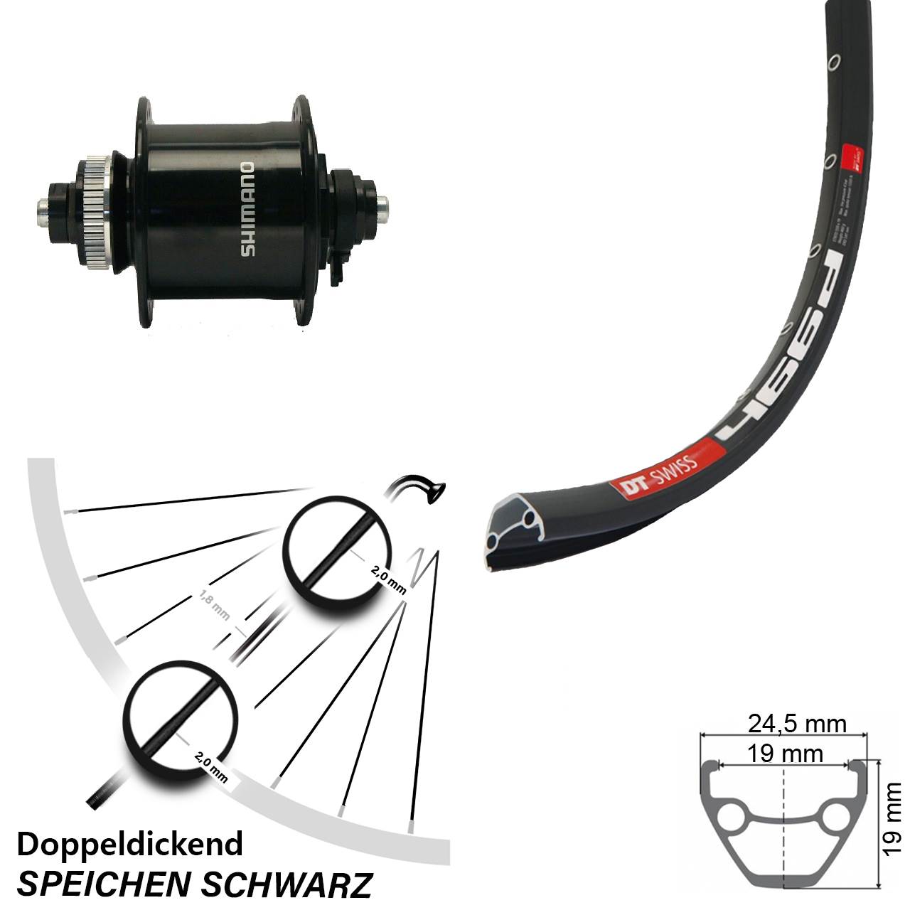 Vorderrad 29 Zoll DT Swiss 466 schwarz Shimano DH-UR700-3D Centerlock Schnellspanner