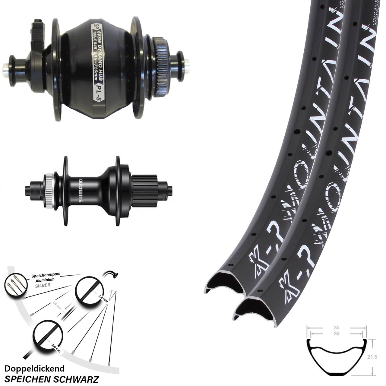 KX-R Mountain Shimano MT500 Shutter PL-8 27,5/29 Zoll Laufradsatz Disc QR