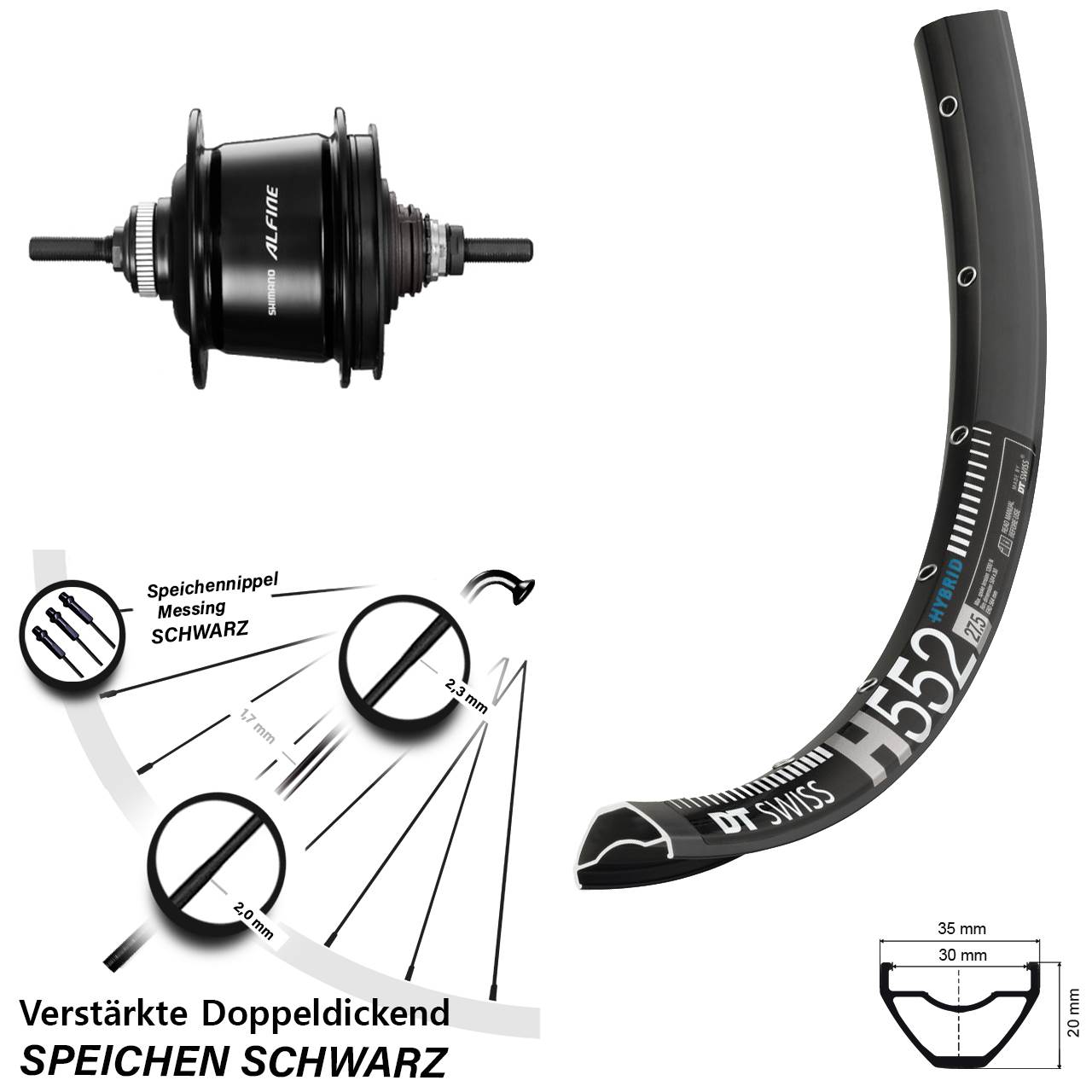 27,5 Zoll Hinterrad Shimano Alfine 8 Gang Centerlock DT Swiss H 552