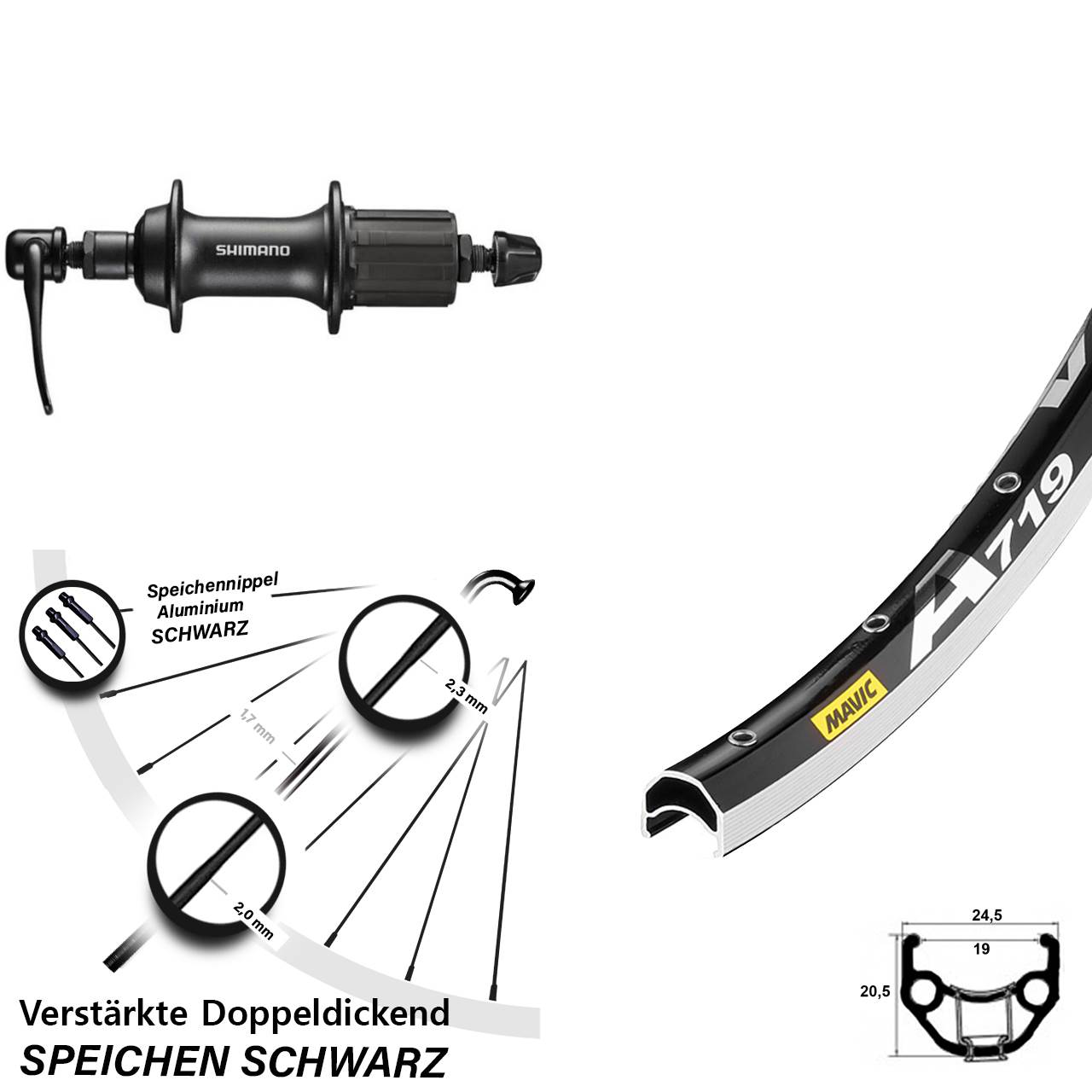 Hinterrad 28 Zoll Mavic A 719 Shimano T3000 8-11 fach HG QR