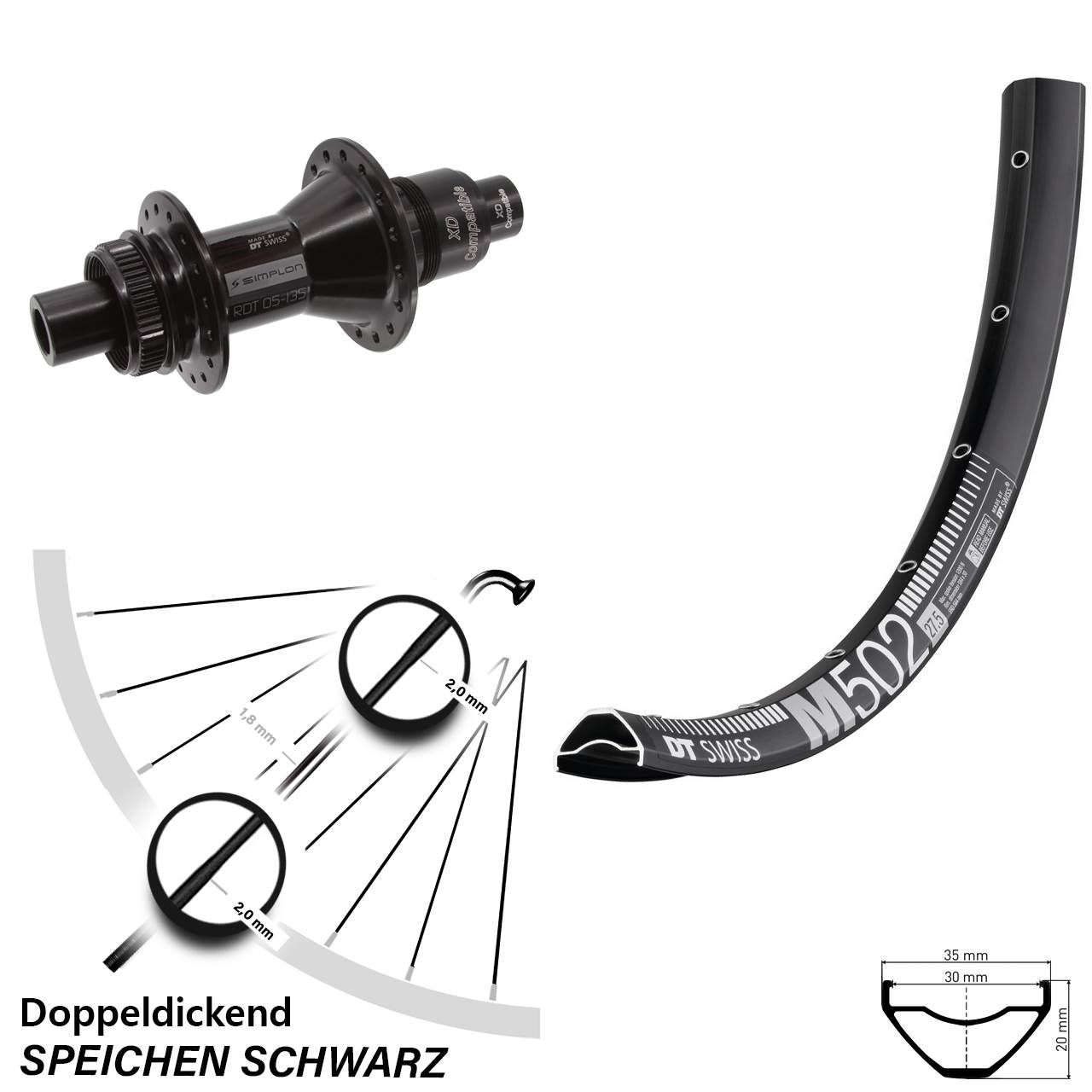 Disc Laufrad 29 Zoll DT Swiss M502-370 XD 11-12 fach 12x142