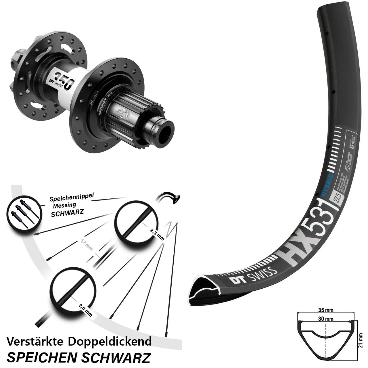 Disc Hinterrad 12x148 29 Zoll DT Swiss HX531-350 DEG72 Shimano Micro Spline