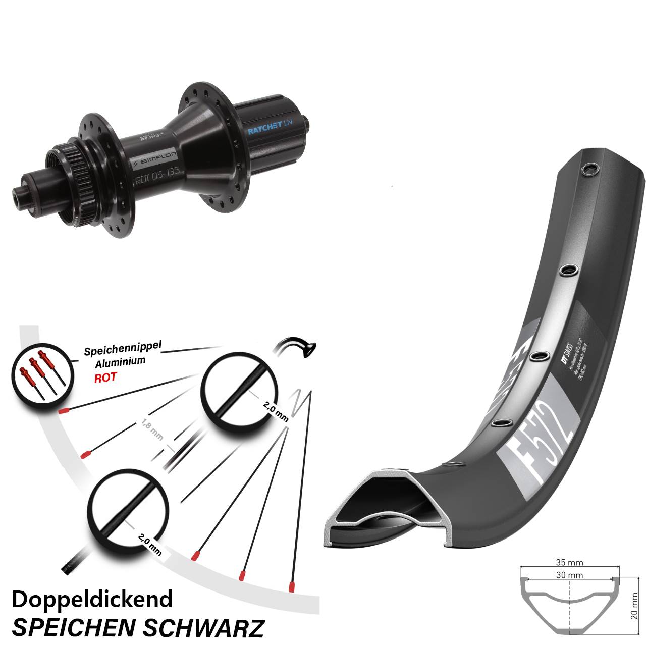 27,5 Zoll Hinterrad DT Swiss F 572-370 Hybrid Centerlock 8-11 fach QR