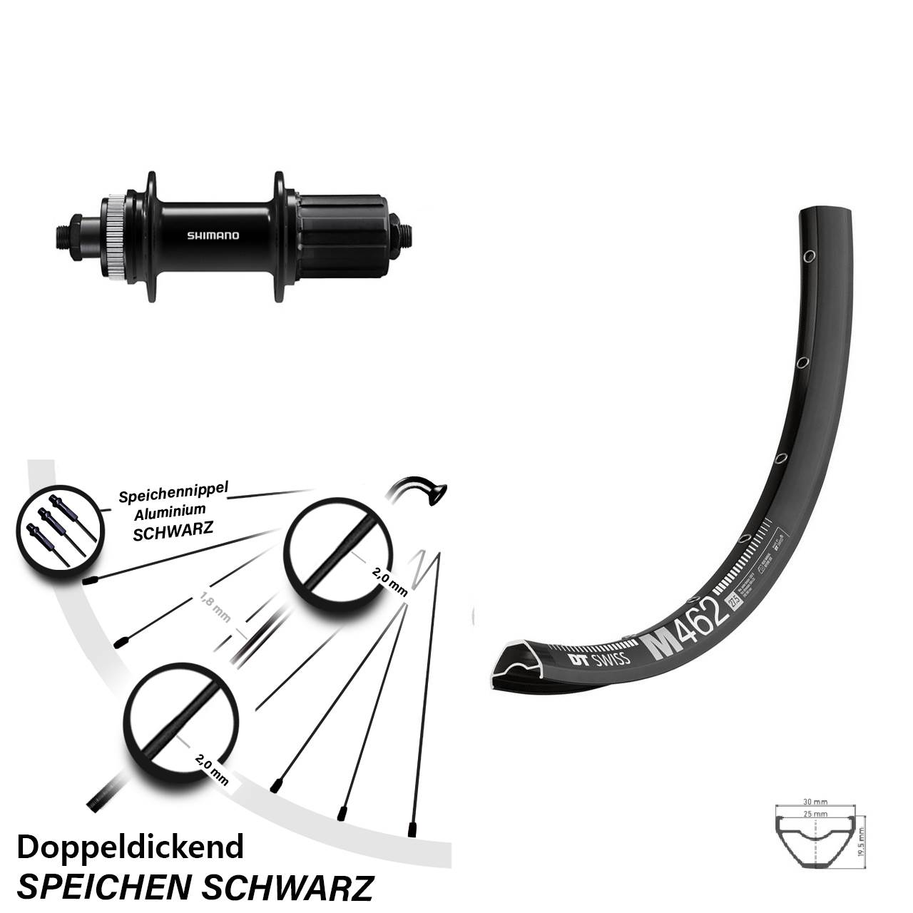 27,5 Zoll DT Swiss M 462 Hinterrad Shimano QC400