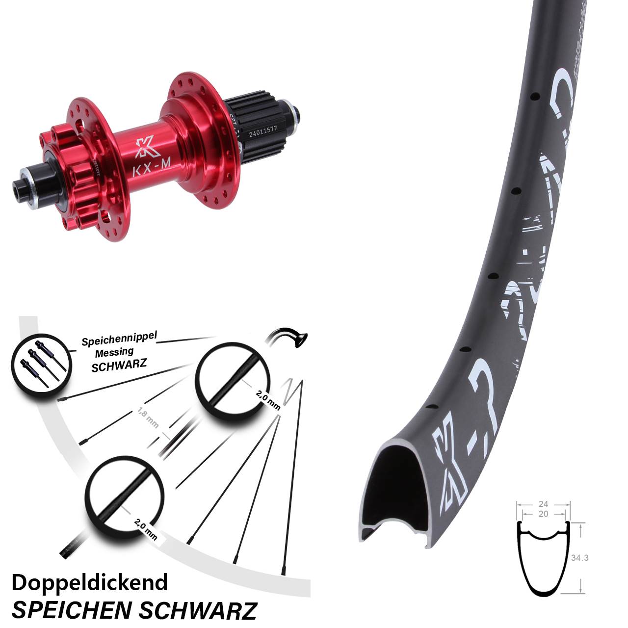 KX-MR Road rot 28 Zoll 6-Loch Hinterrad für Schnellspanner Micro Spline