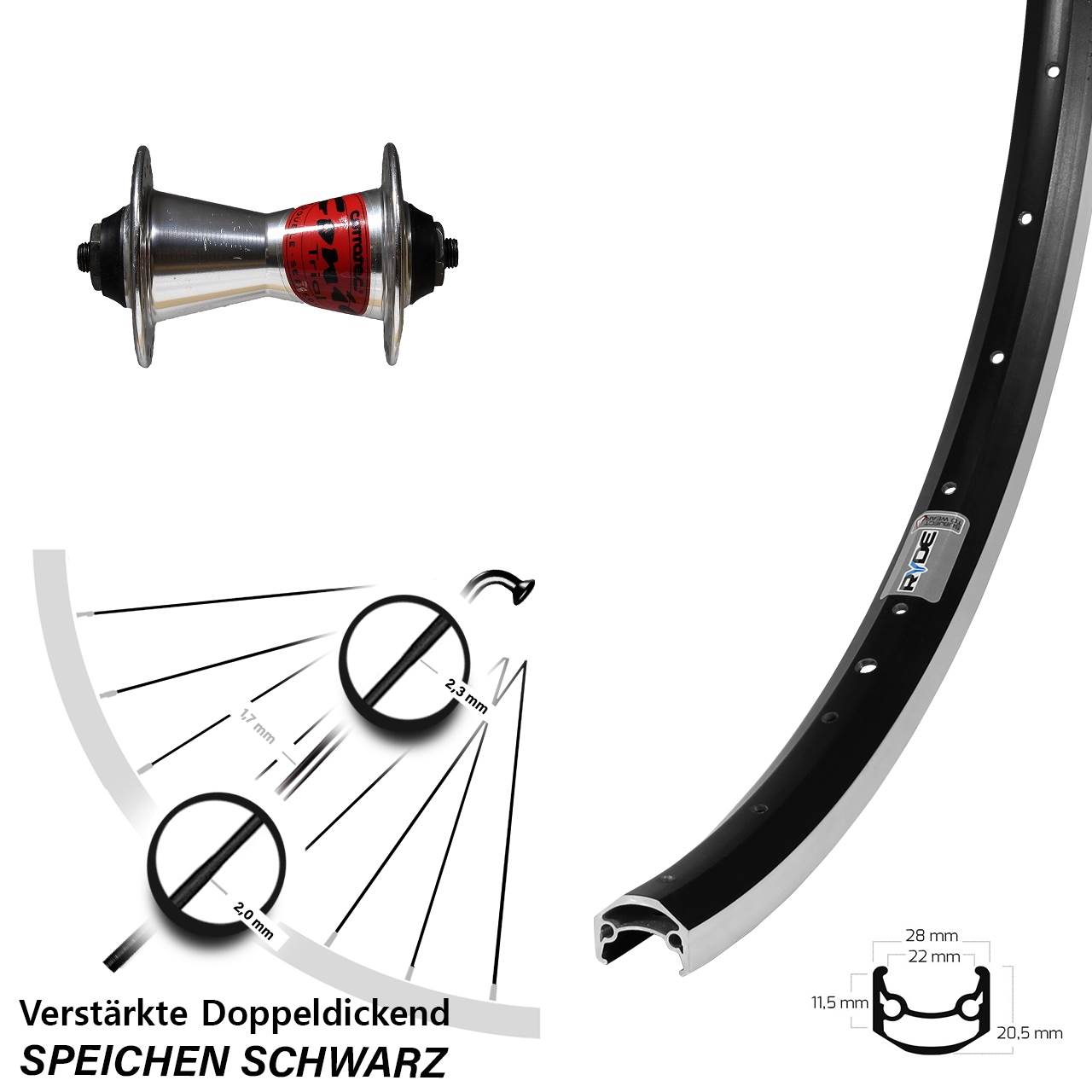 28 Zoll Ryde Andra 40 Formula Conic Vorderrad für Schnellspanner
