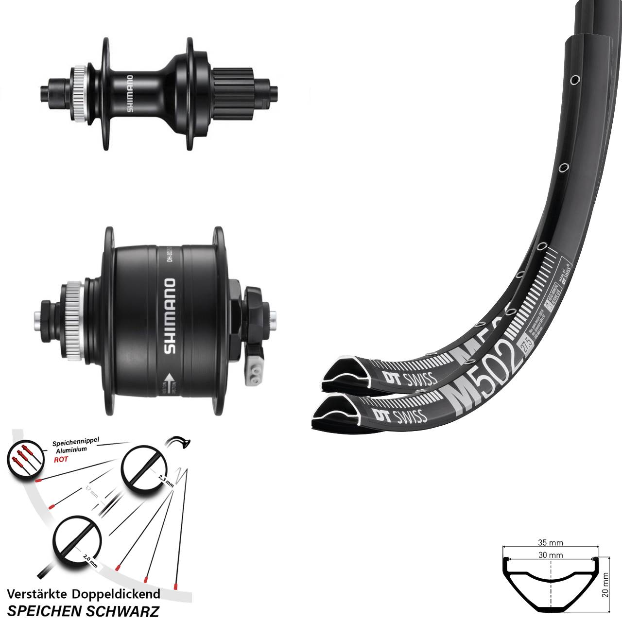 DT Swiss M502 Shimano DH-3D37 MT500 29 Zoll Disc Laufradsatz QR Micro Spline