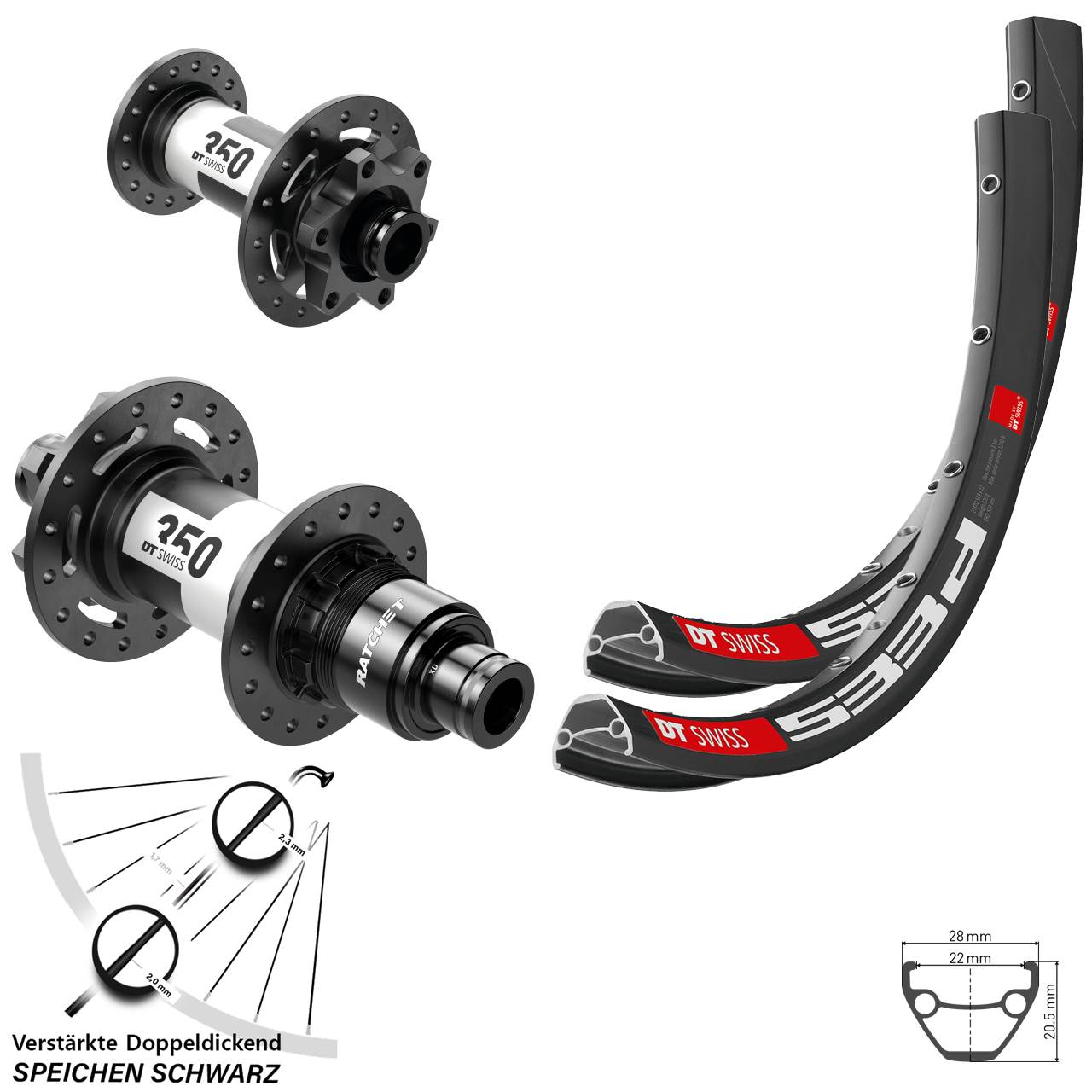 Disc Laufrad-Satz 15x100 12x142 27,5 Zoll DT Swiss 533d-350 Ratchet 36 XD
