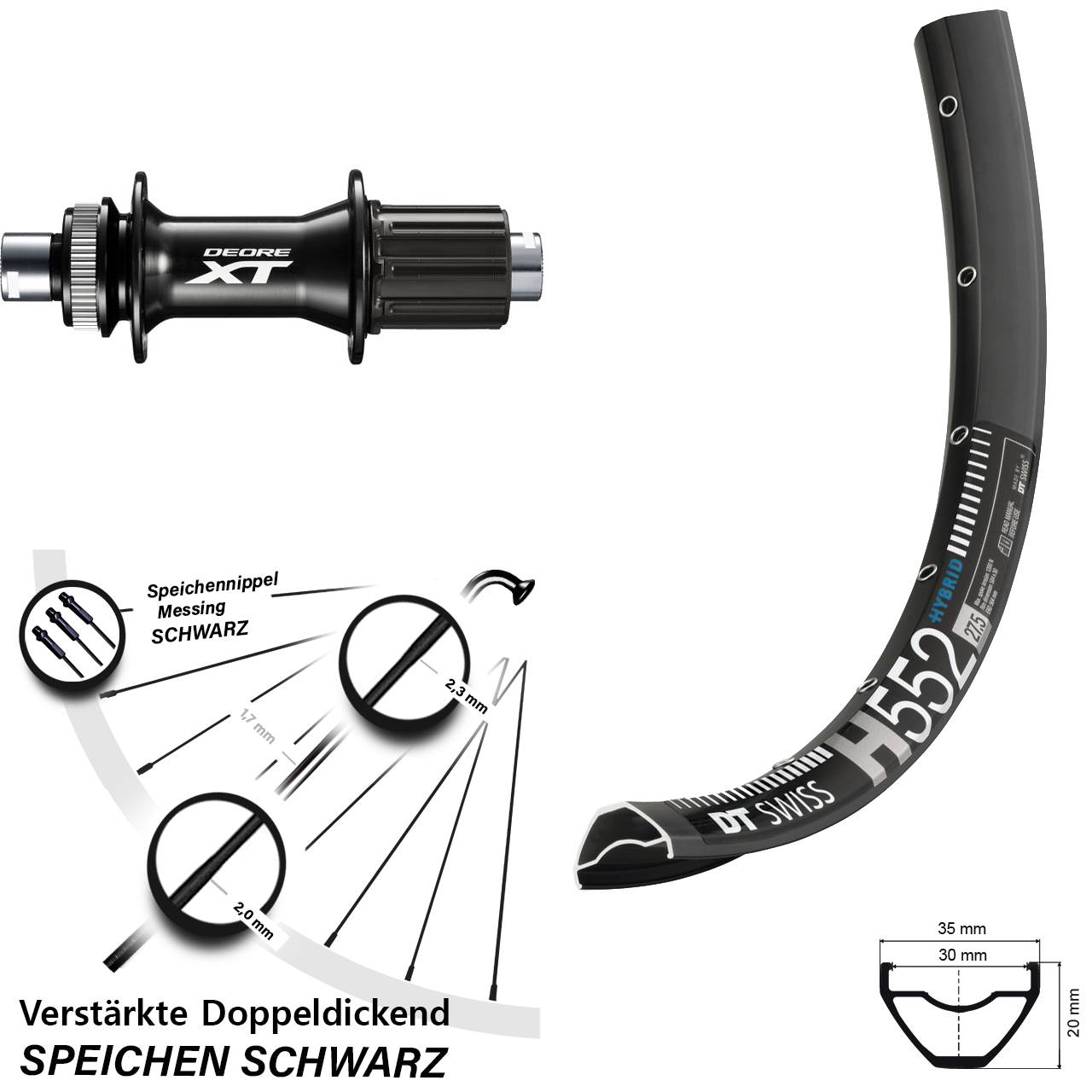 29 Zoll DT Swiss H552 Shimano XT FH-M8010-B Hinterrad Centerlock 12x148 Boost 8-11 fach