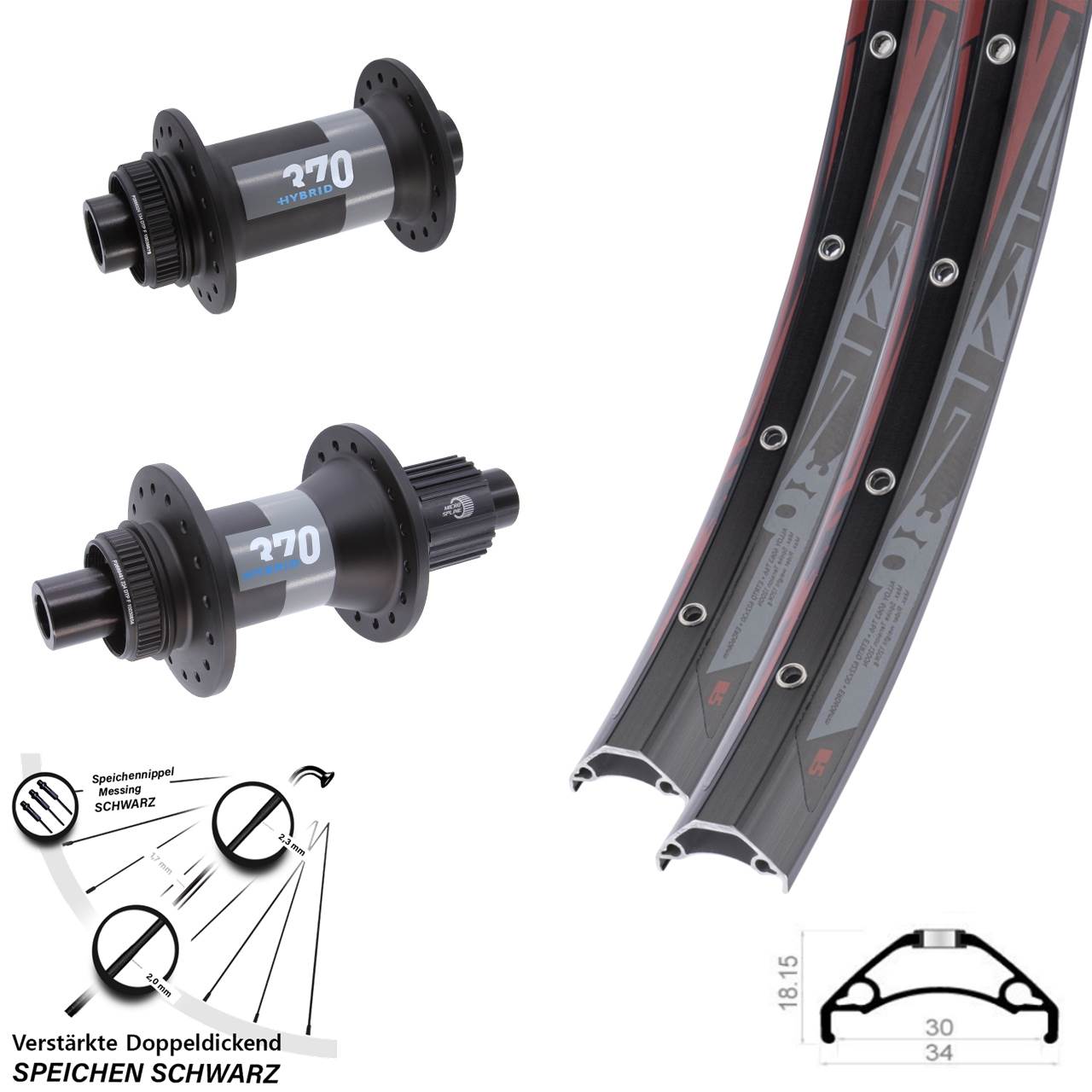 29 Zoll Rodi TRYP 30 Hybrid Boost Disc Laufrad-Satz 15x110 12x148 Micro Spline
