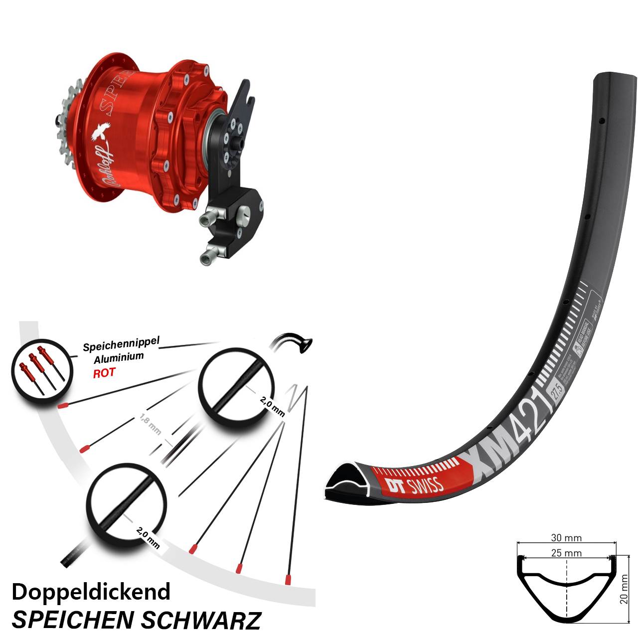 DT Swiss XM421 Rohloff 500/14 CC DB OEM2 Tandem rot 27,5 Zoll Disc Hinterrrad