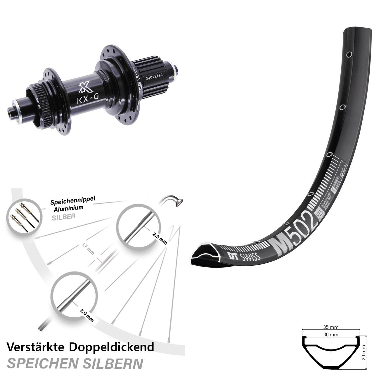 29 Zoll DT Swiss M502 KX-G Disc Hinterrad QR Shimano Micro Spline