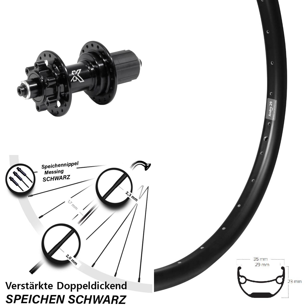 Hinterrad 6-Loch 29 Zoll Ryde Andra 29 KX-M Heavy Duty 8-12 fach QR