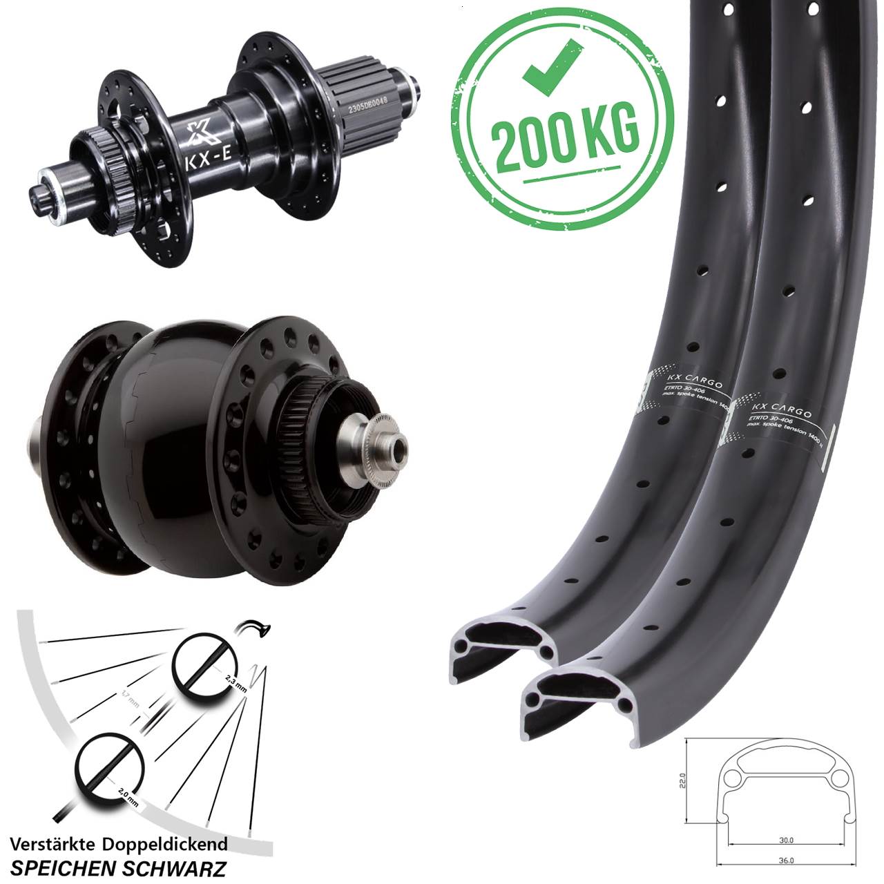 20/26 Zoll KX-E Cargo SON 28 Disc Laufrad-Satz für Schnellspanner Shimano Micro Spline