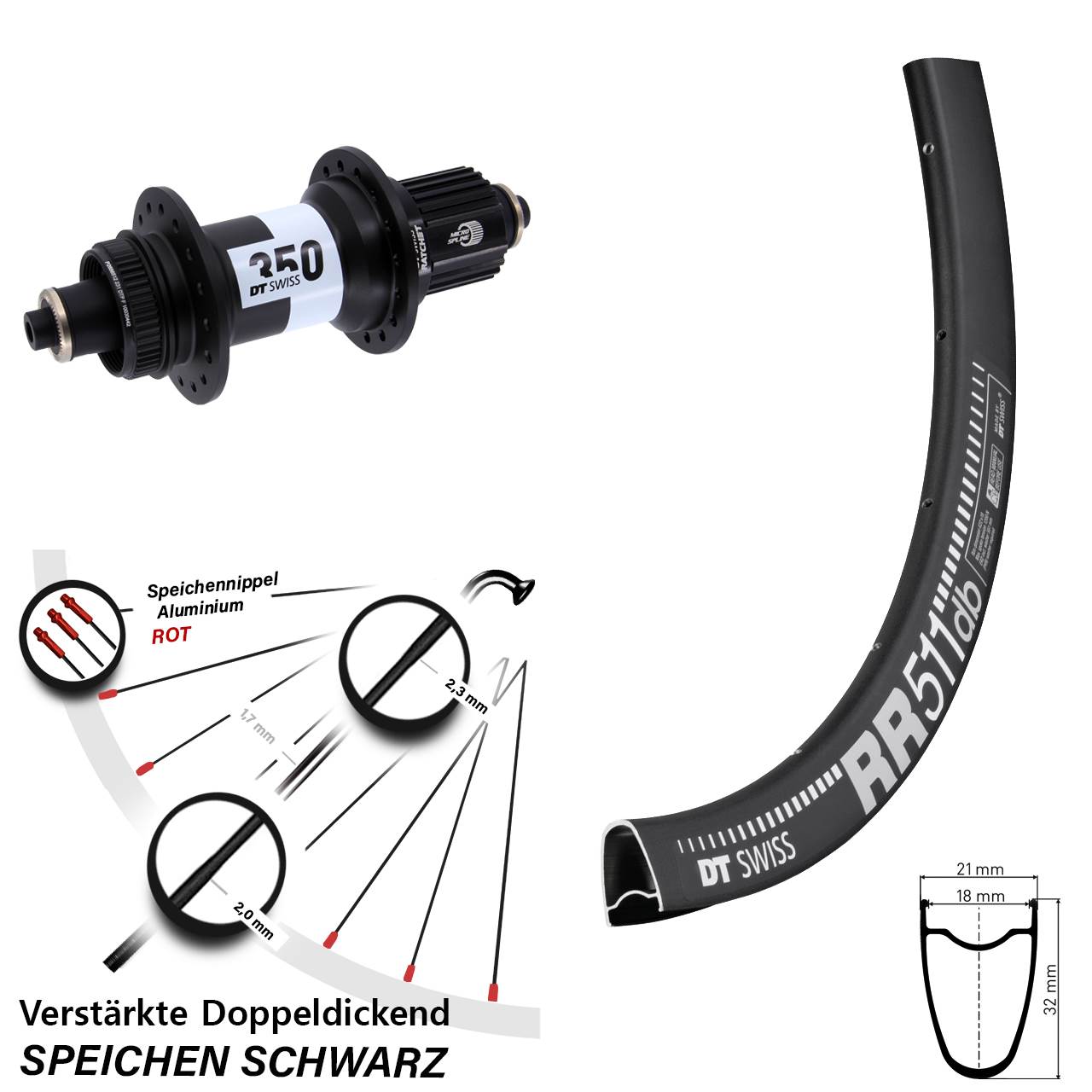 Centerlock Hinterrad QR 28 Zoll DT Swiss RR 511-350 Ratchet 36 Shimano Micro Spline