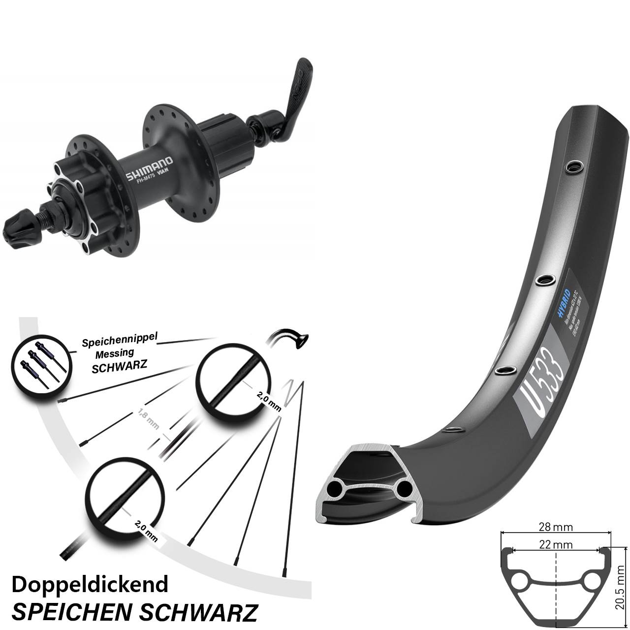 Disc Laufrad 650B DT Swiss U 533 Shimano Alivio 8-11 fach HG QR