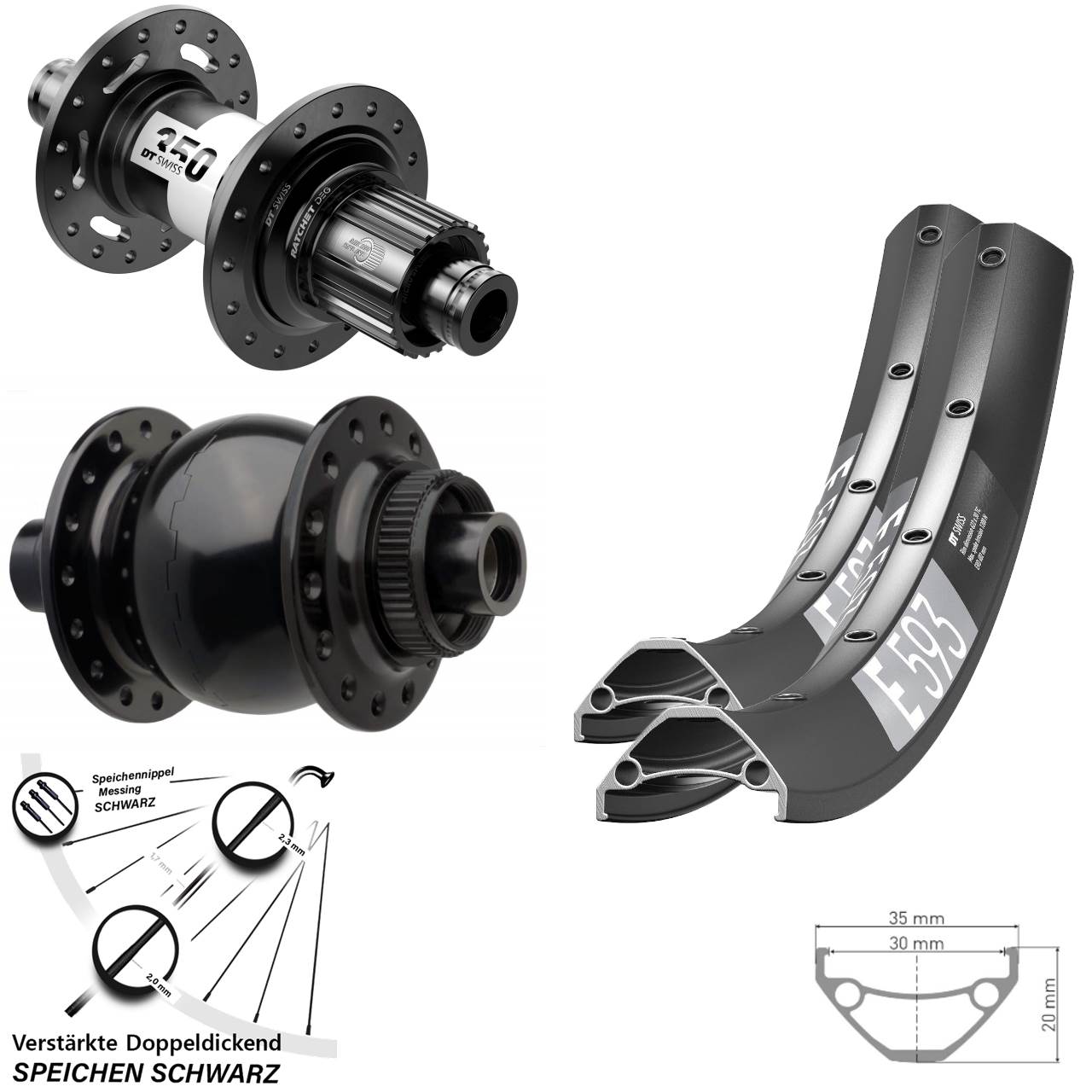 29 Zoll DT Swiss E593 350 DEG 72 SON 28 Laufradsatz Centerlock 15x110 12x148 Micro Spline