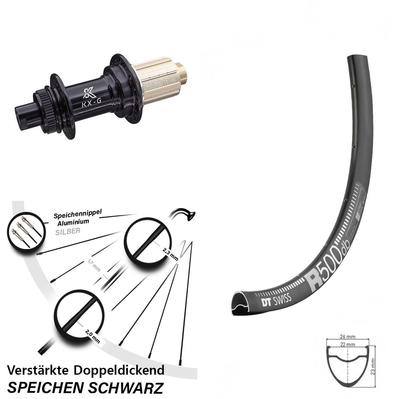 DT Swiss R 500 KX-G 28-29 Zoll Disc Laufrad 12x142 8-12 fach HG