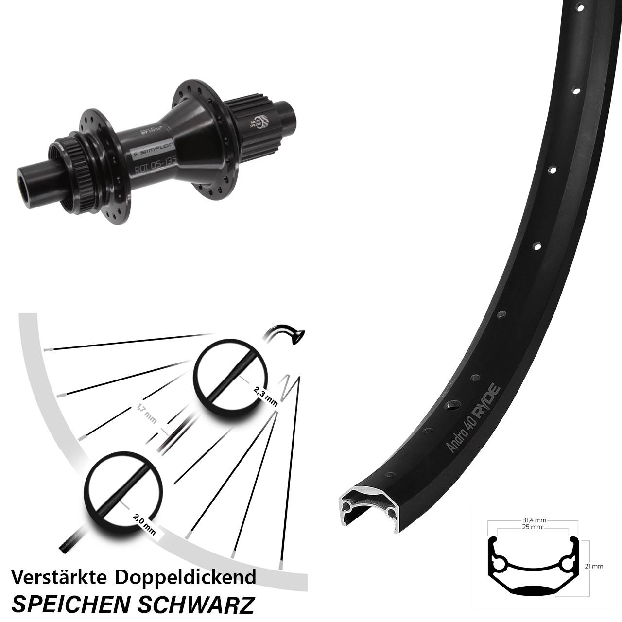 Centerlock Hinterrad 12x142 650B Ryde Andra 40 DT Swiss 370 Hybrid Micro Spline