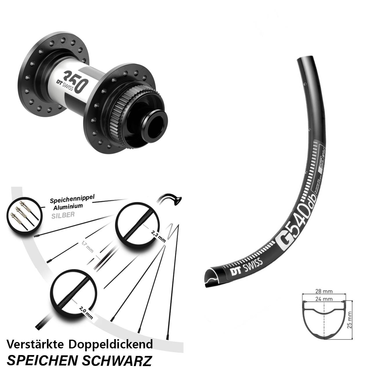 28-29 Zoll DT Swiss G540 DT Swiss 350 Vorderrad Centerlock 12x100