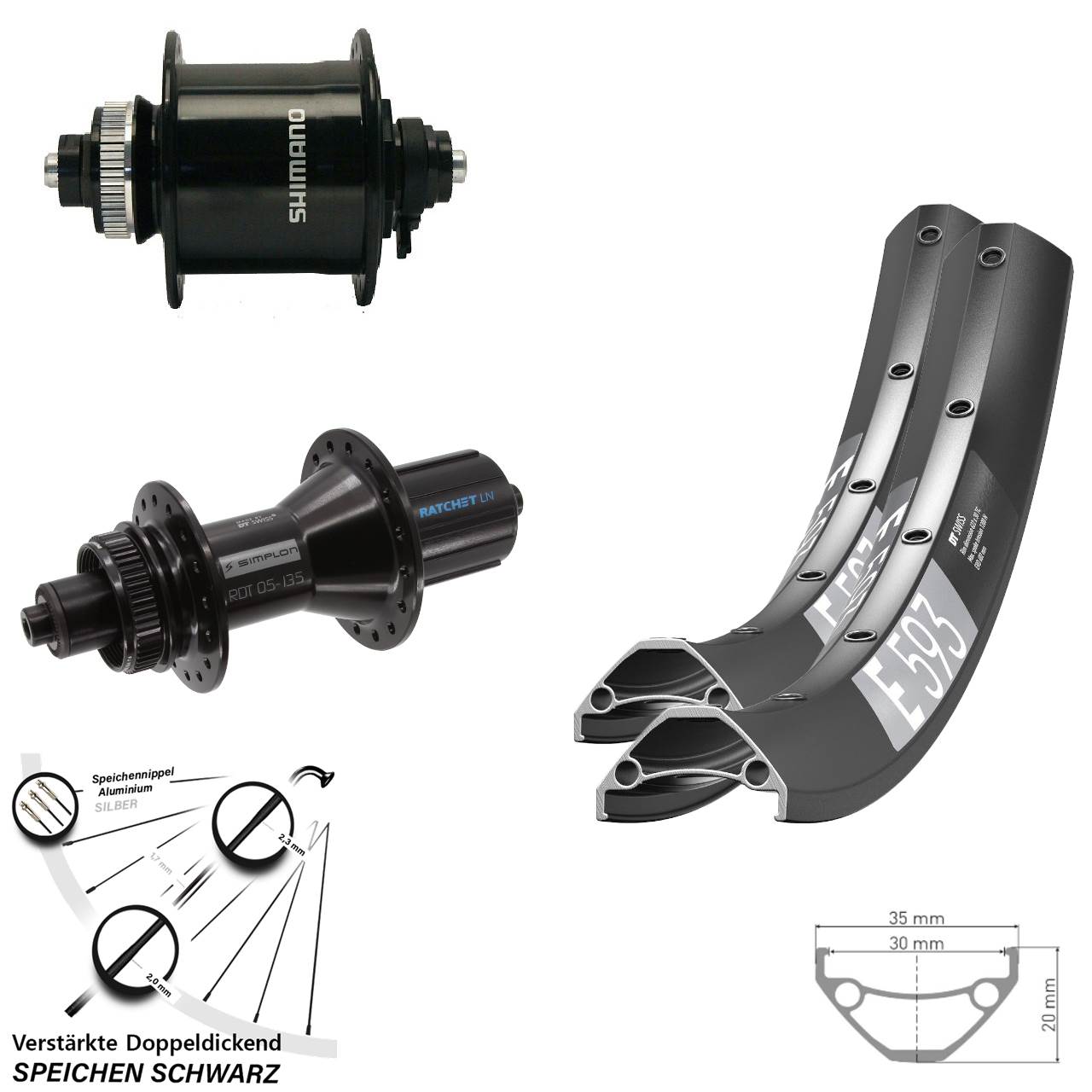 DT Swiss E593-370 Hybrid Shimano DH-UR700 29 Zoll Disc Laufradsatz QR 8-11 fach