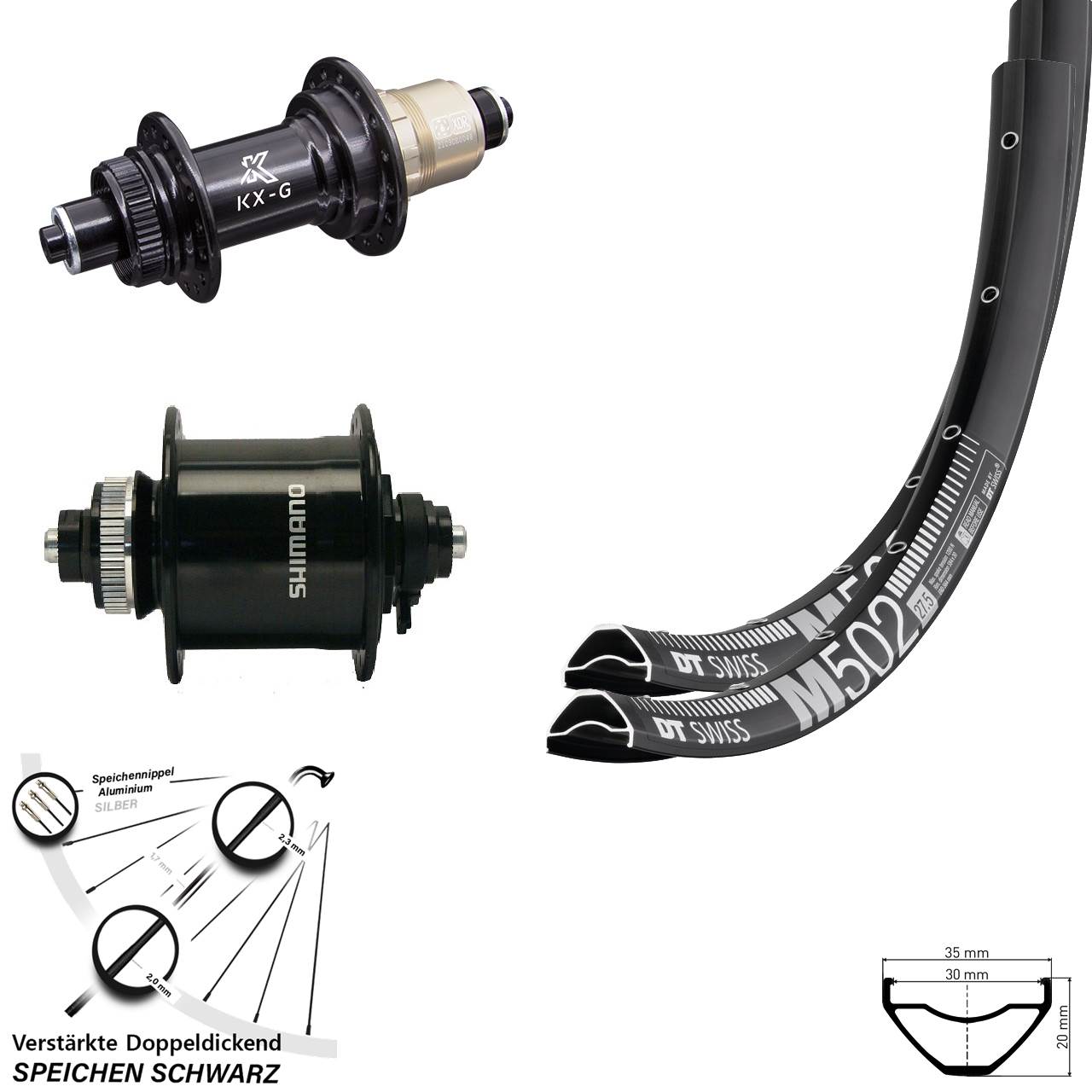 Centerlock Laufradsatz QR 29 Zoll DT Swiss M502 KX-G Shimano DH-UR700 SRAM XDR