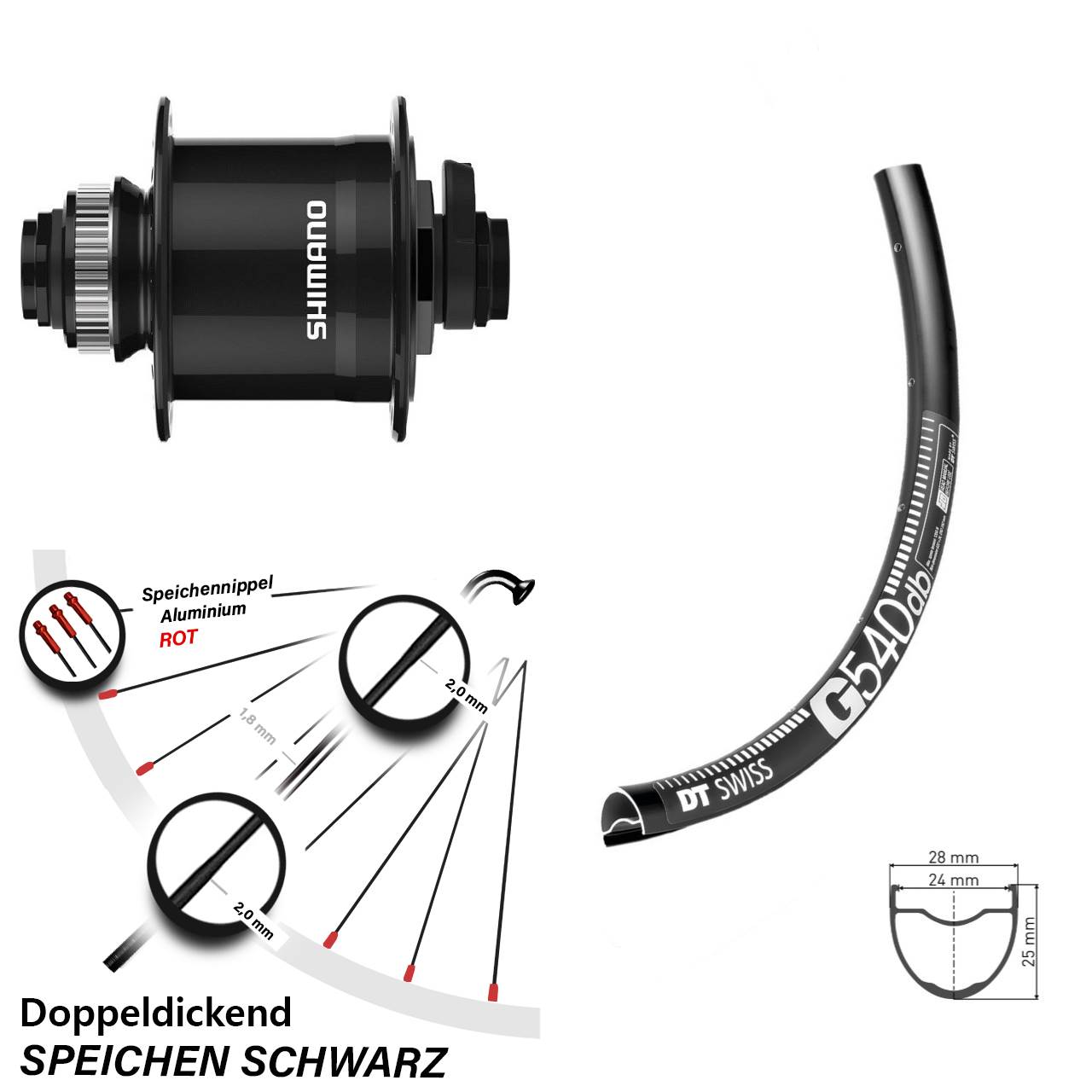 Disc Vorderrad mit Nabendynamo 15x100 650B DT Swiss G540 Shimano DH-UR708