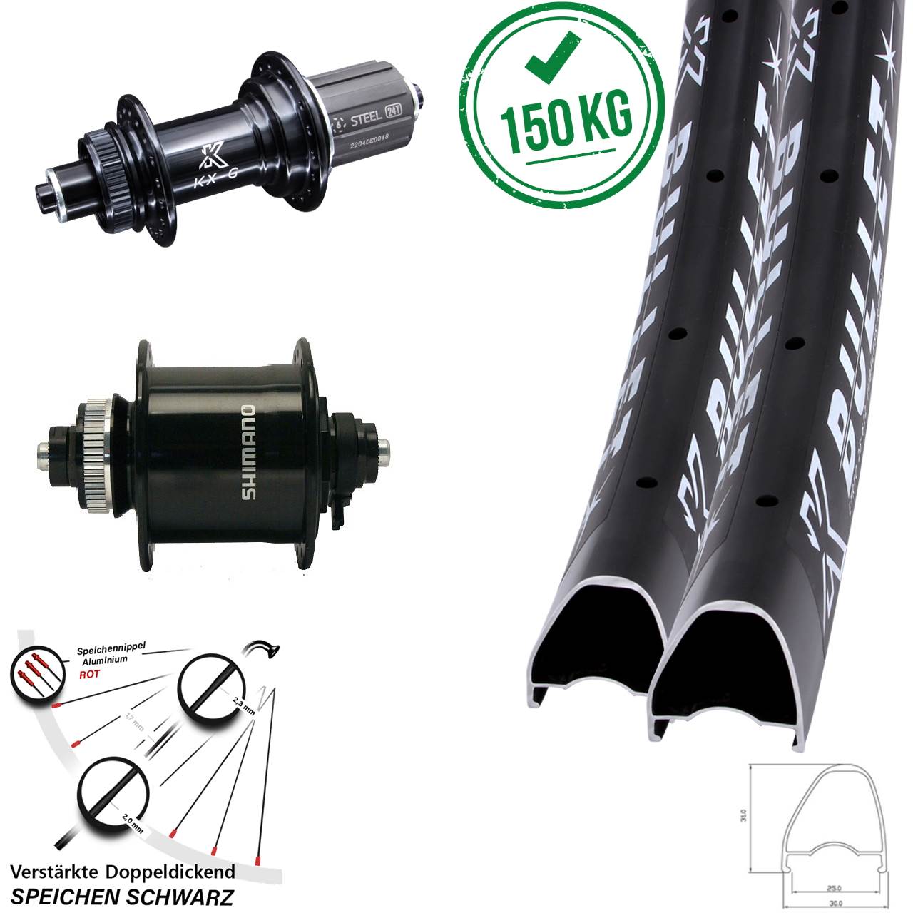 Disc Laufradsatz 29 Zoll KX-GS Bullet OS verstärkt Shimano DH-UR700-3D 8-12 fach QR
