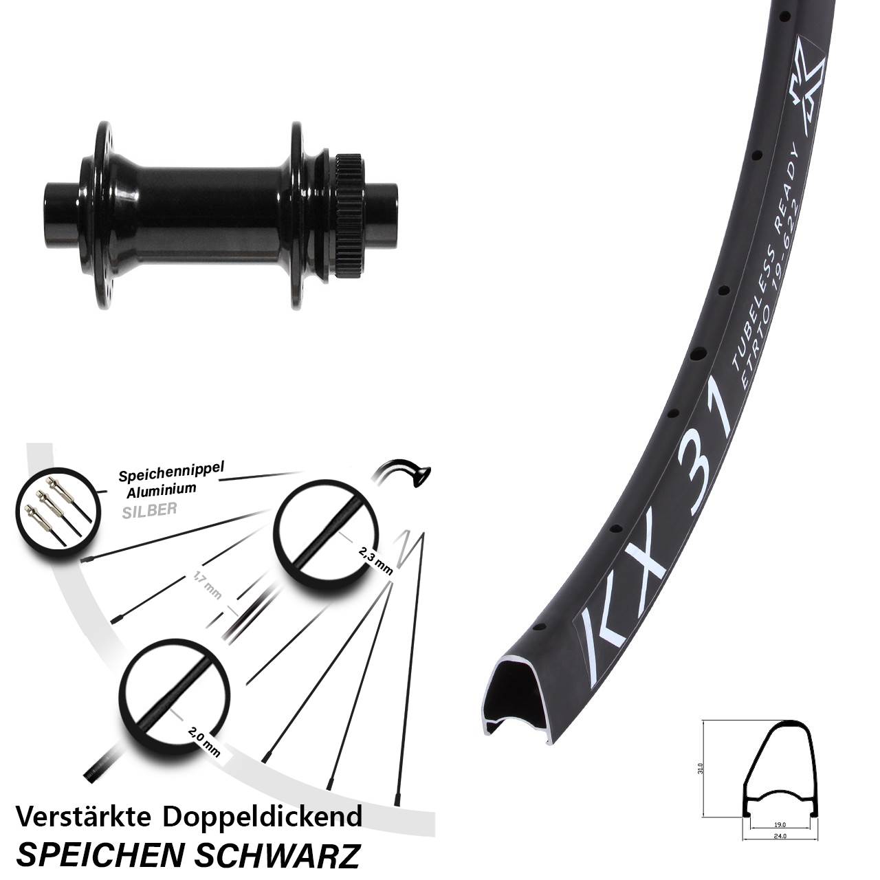 Disc Vorderrad 28 Zoll KX31 OS Formula CL-712 12x100