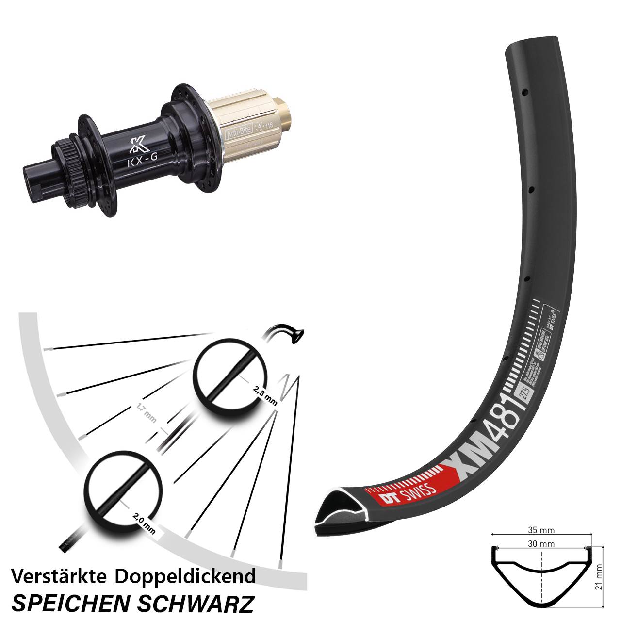 DT Swiss XM 481 KX-G 27,5 Zoll Hinterrad Centerlock 12x142 8-12 fach HG