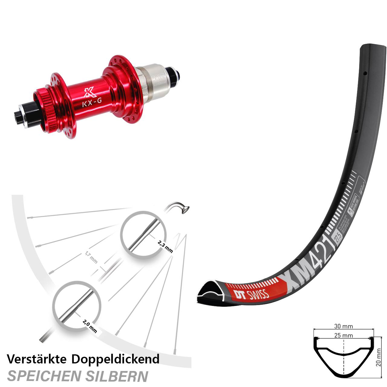 Disc Hinterrad für Schnellspanner 29 Zoll DT Swiss XM421 KX-G rot SRAM XDR