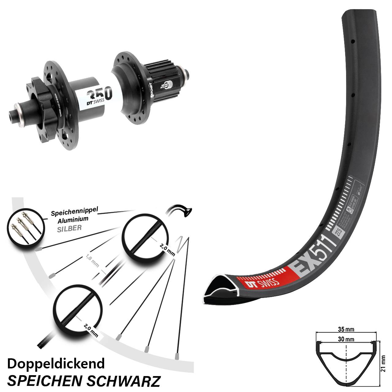 Boost Disc Hinterrad QR 27,5 Zoll DT Swiss EX 511 350 Micro Spline
