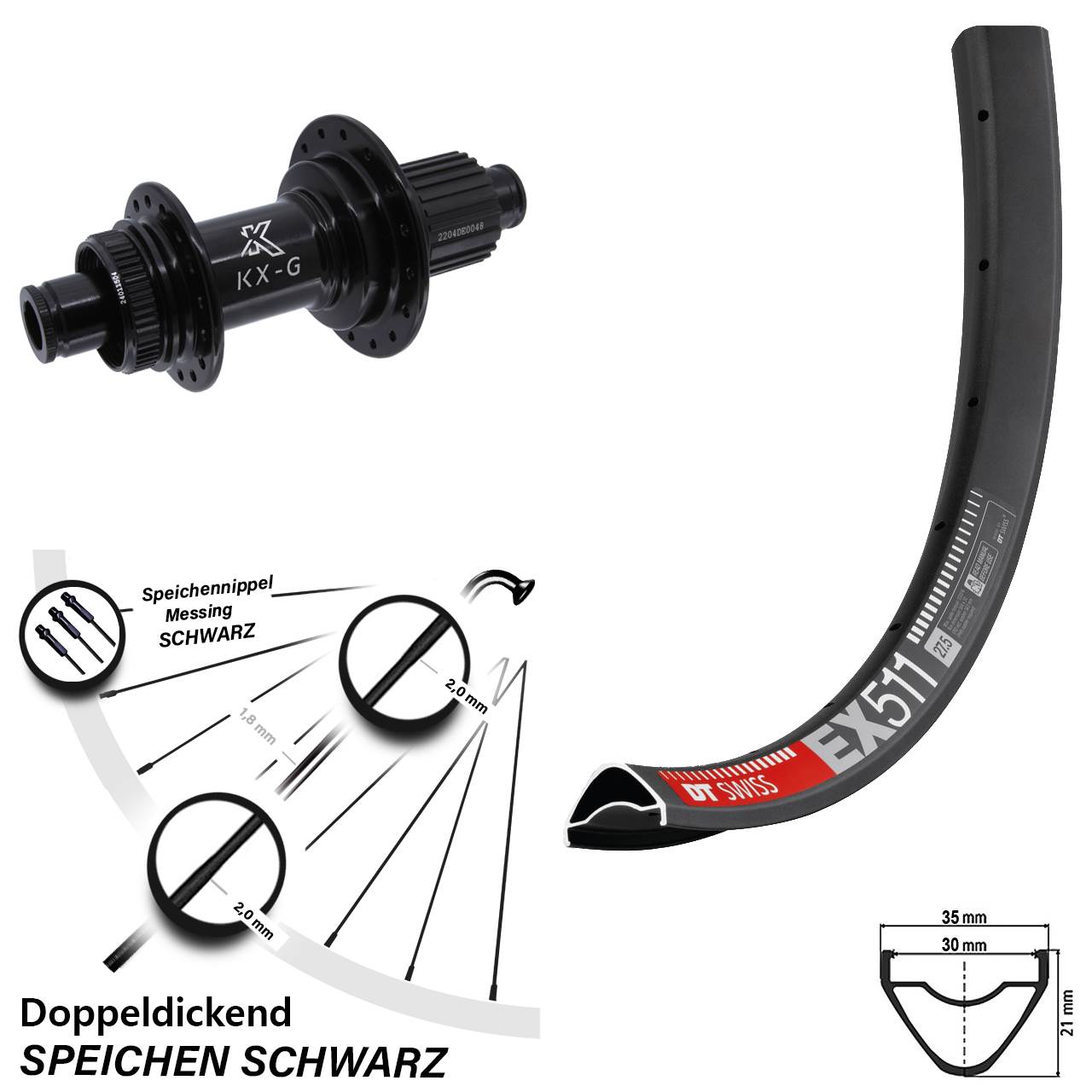 27,5 Zoll Hinterrad DT Swiss EX 511 KX-GS Micro Spline 12x142