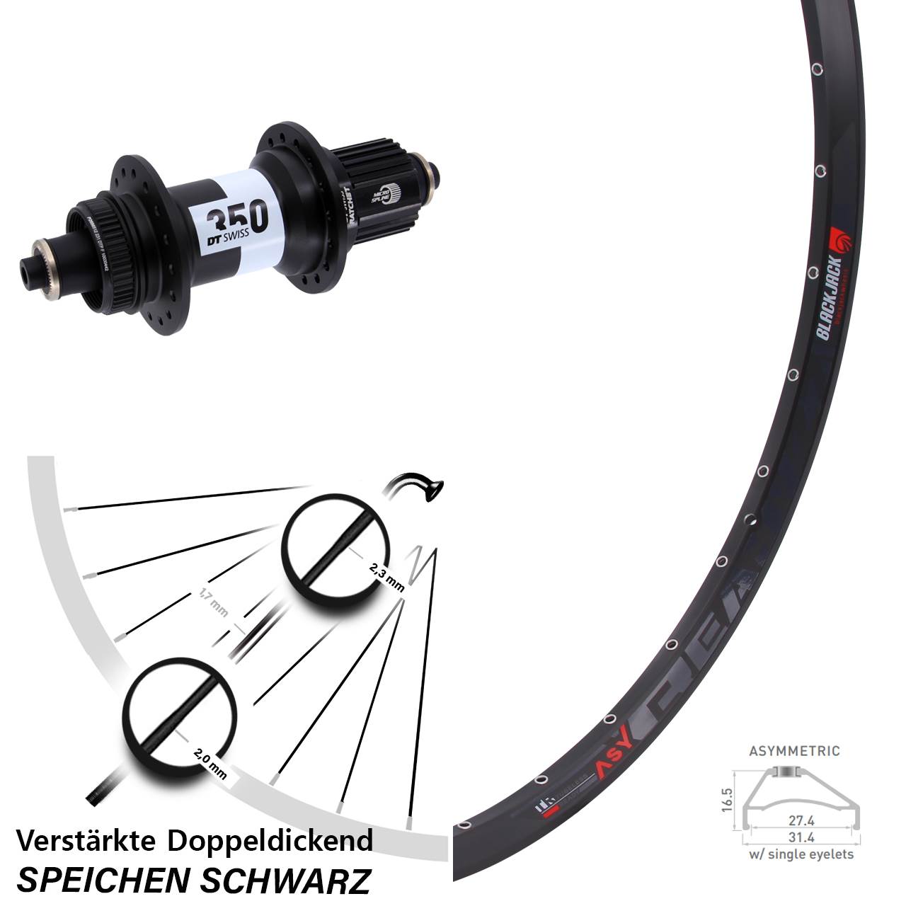27,5 Zoll Rodi Ready 27 DT Swiss 350 Centerlock Hinterrad QR Shimano Micro Spline