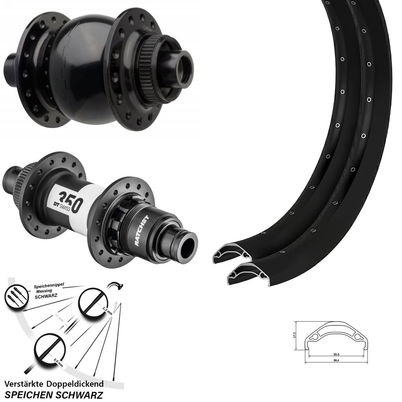 Boost Laufradsatz Centerlock 29 Zoll Ryde Disc 35 DT Swiss 350 SON 28 SRAM XD